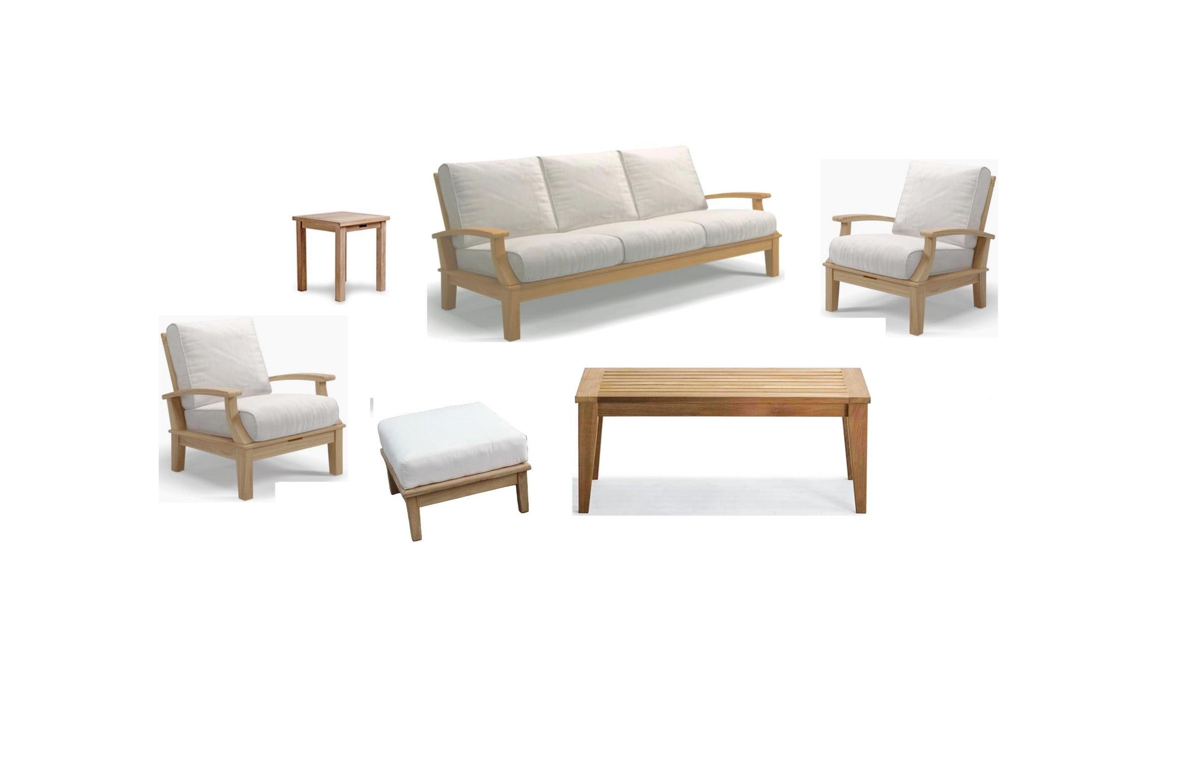 Teak 5-Seat Outdoor Sofa Set with White Sunbrella Cushions