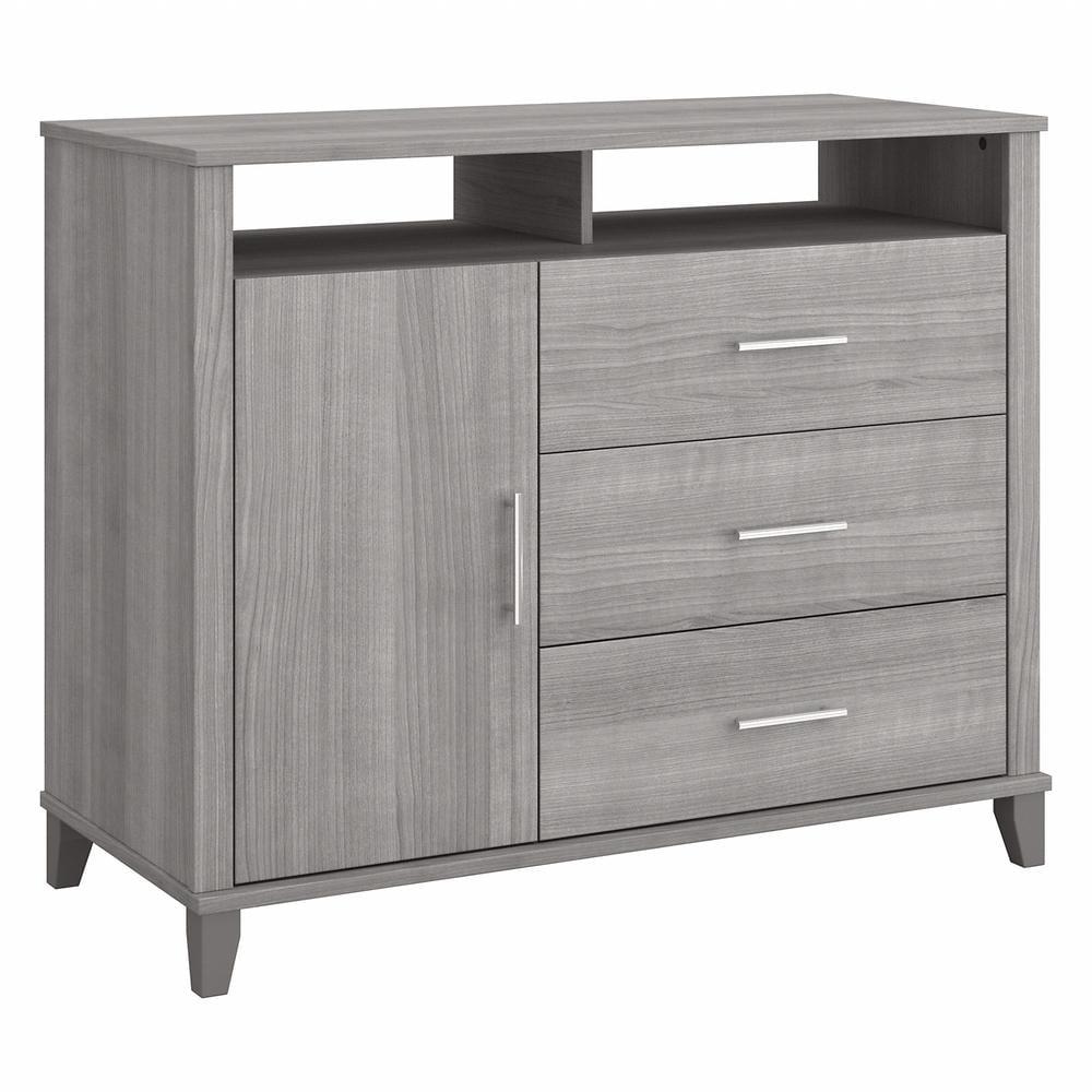 Platinum Gray 3-Drawer Media Cabinet with Open Shelves