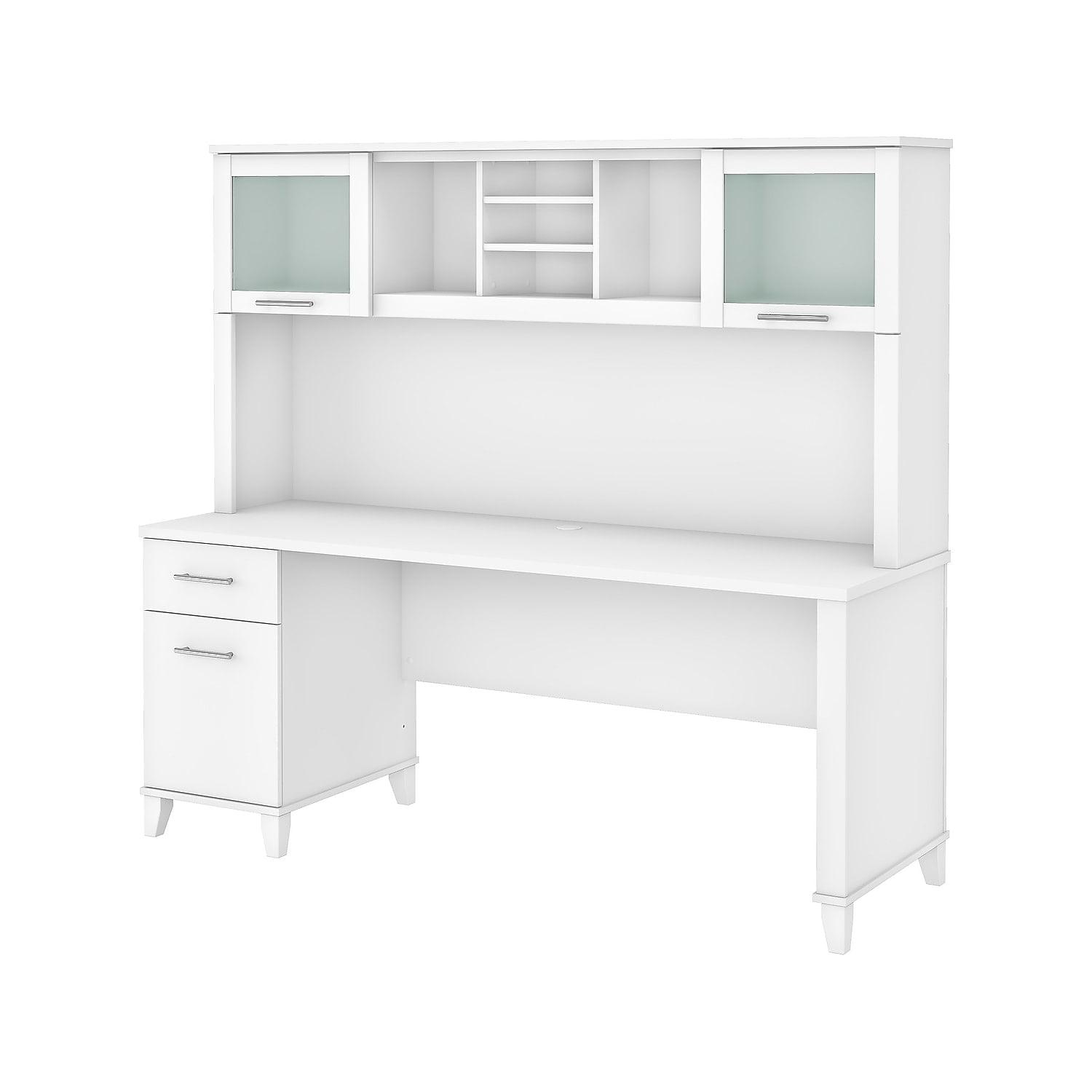 Somerset Transitional White 72" Office Desk with Hutch and Drawers