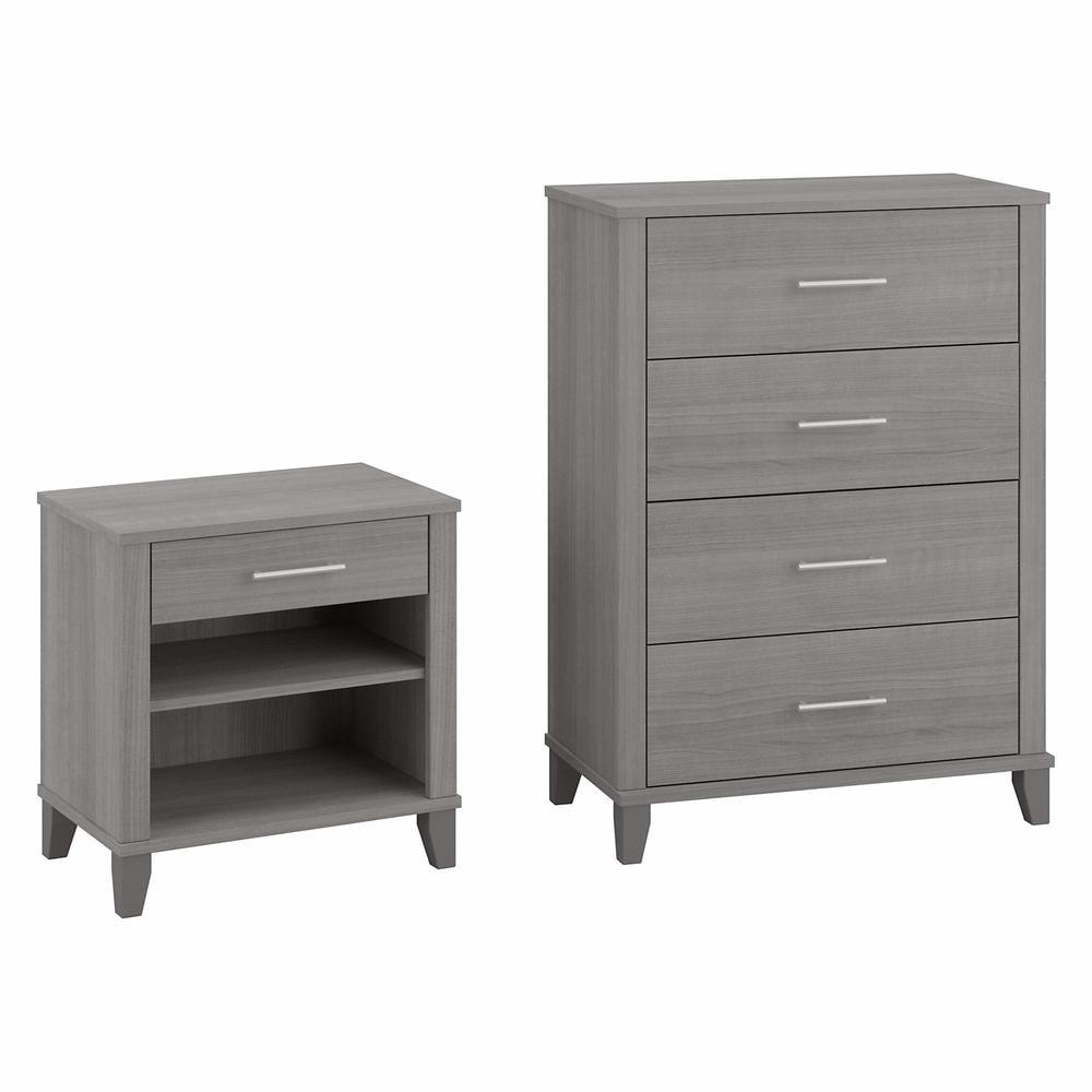 Somerset Chest of Drawers and Nightstand Set in Platinum Gray - Engineered Wood