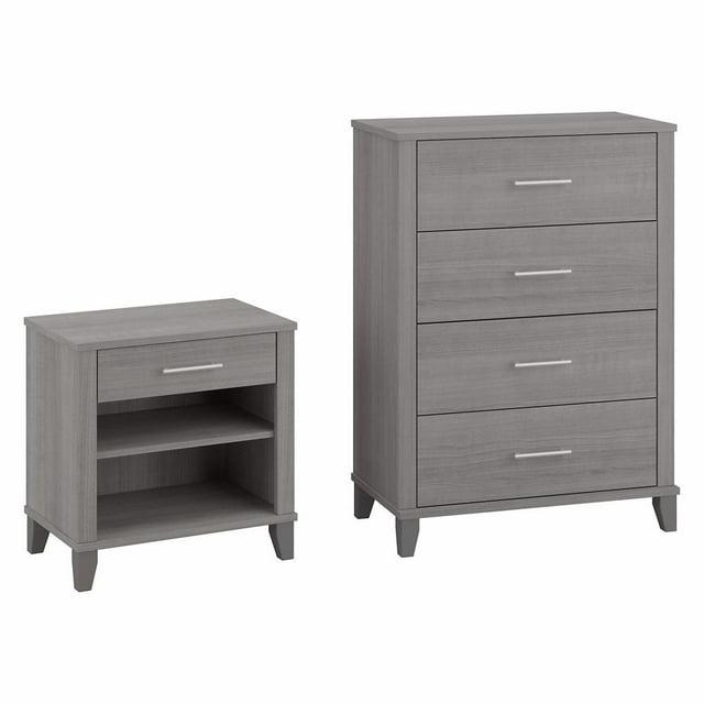 Somerset Chest of Drawers and Nightstand Set in Platinum Gray - Engineered Wood