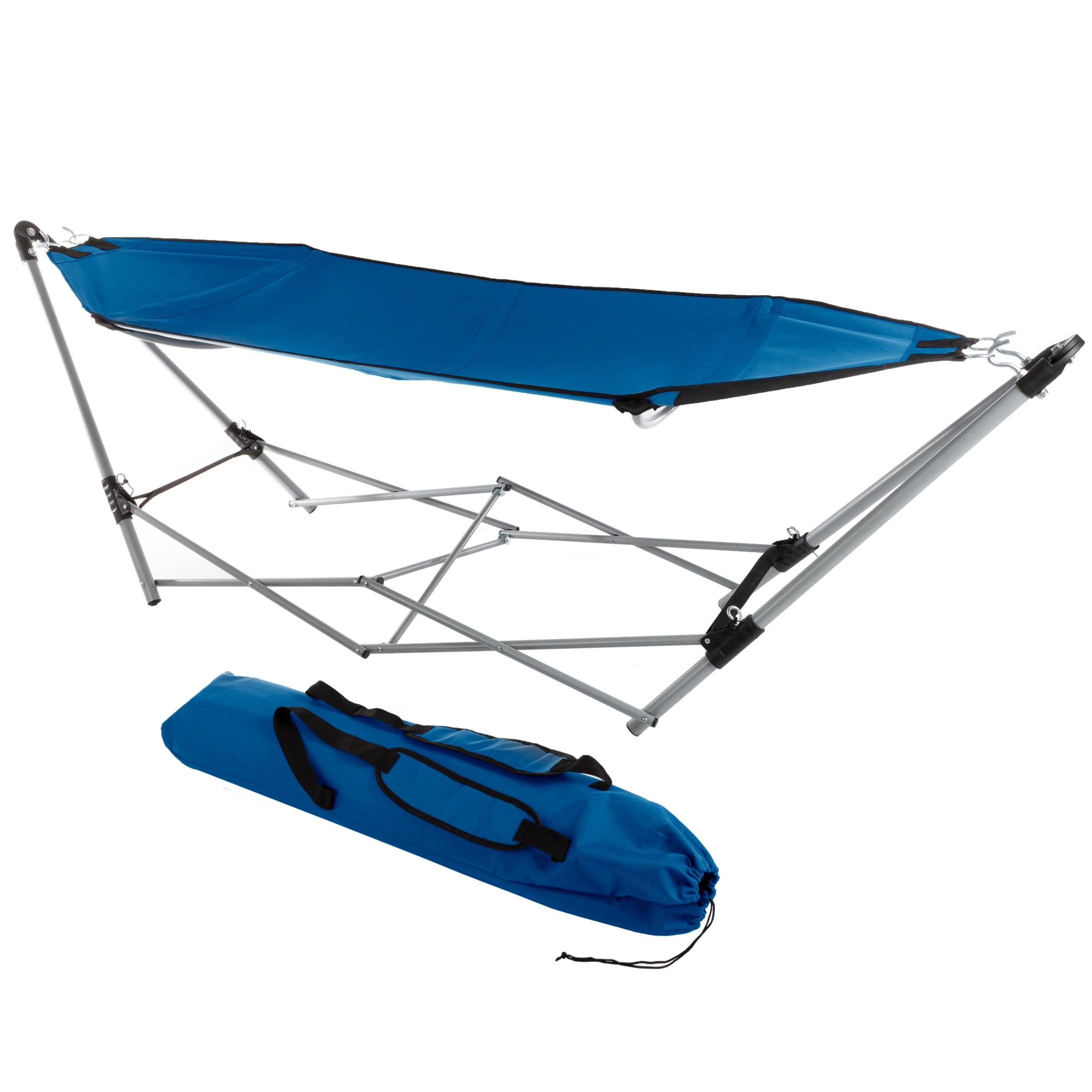 Blue Portable Foldable Hammock with Aluminum Stand