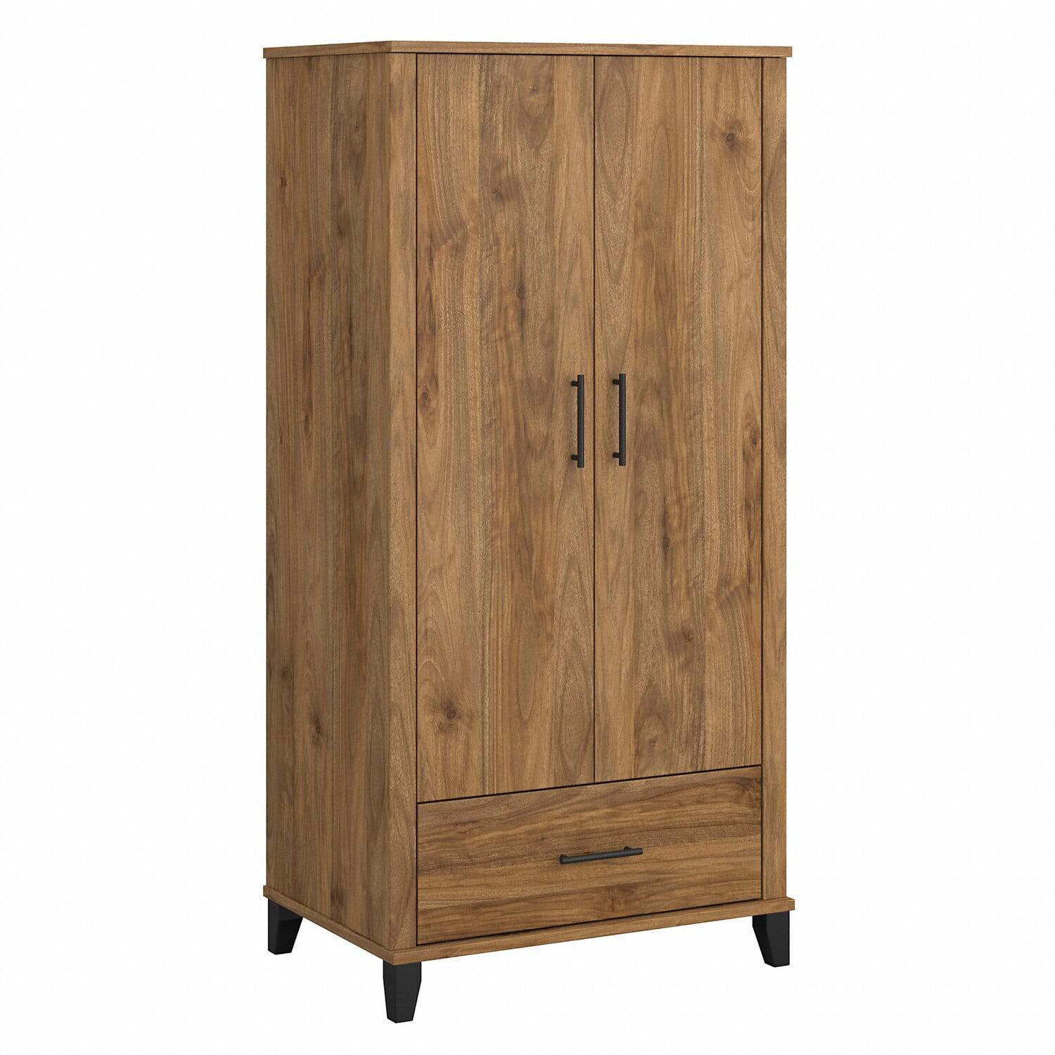 Fresh Walnut Tall Entryway Cabinet with Adjustable Shelving