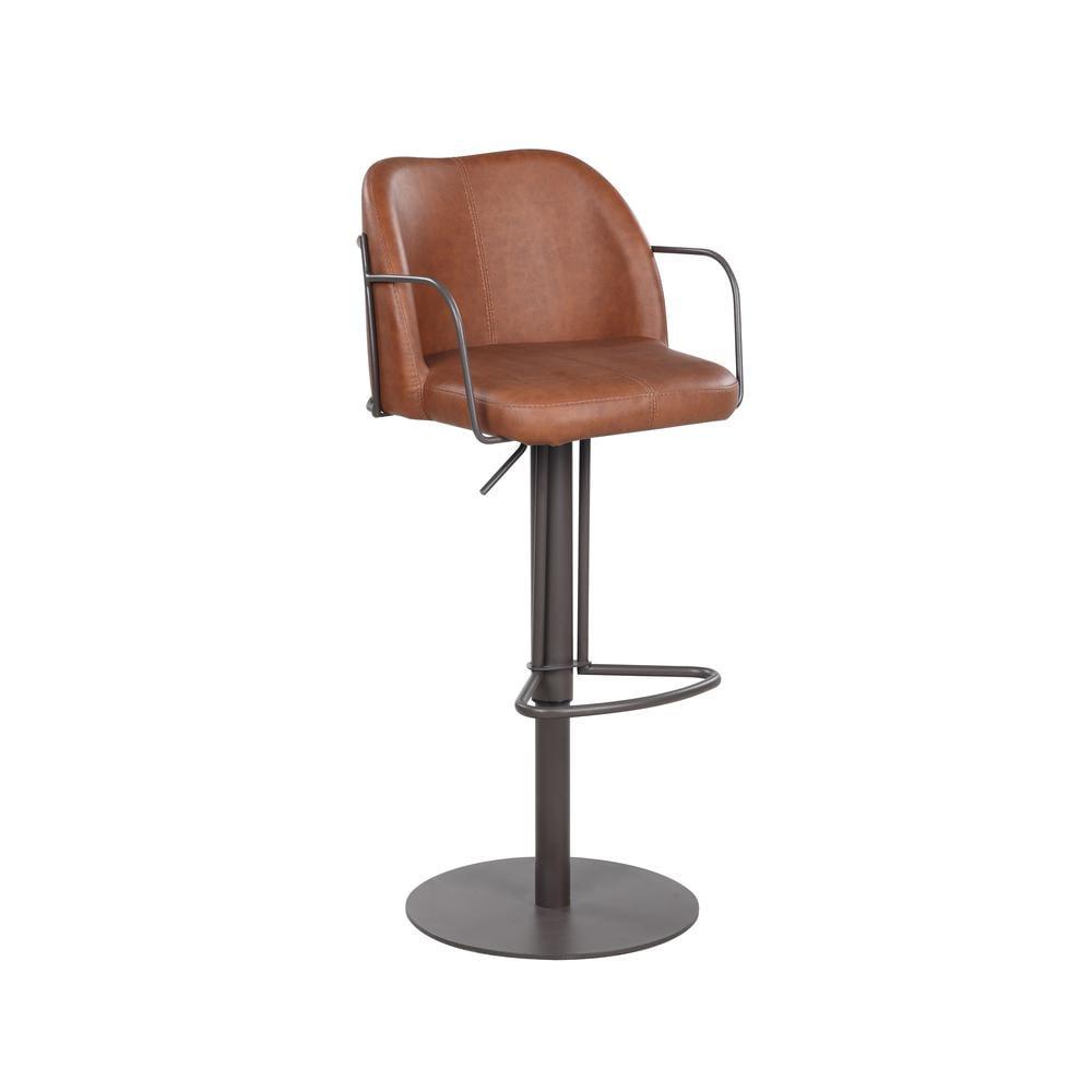 Matte Brown Faux Leather Pneumatic-Adjustable Swivel Stool