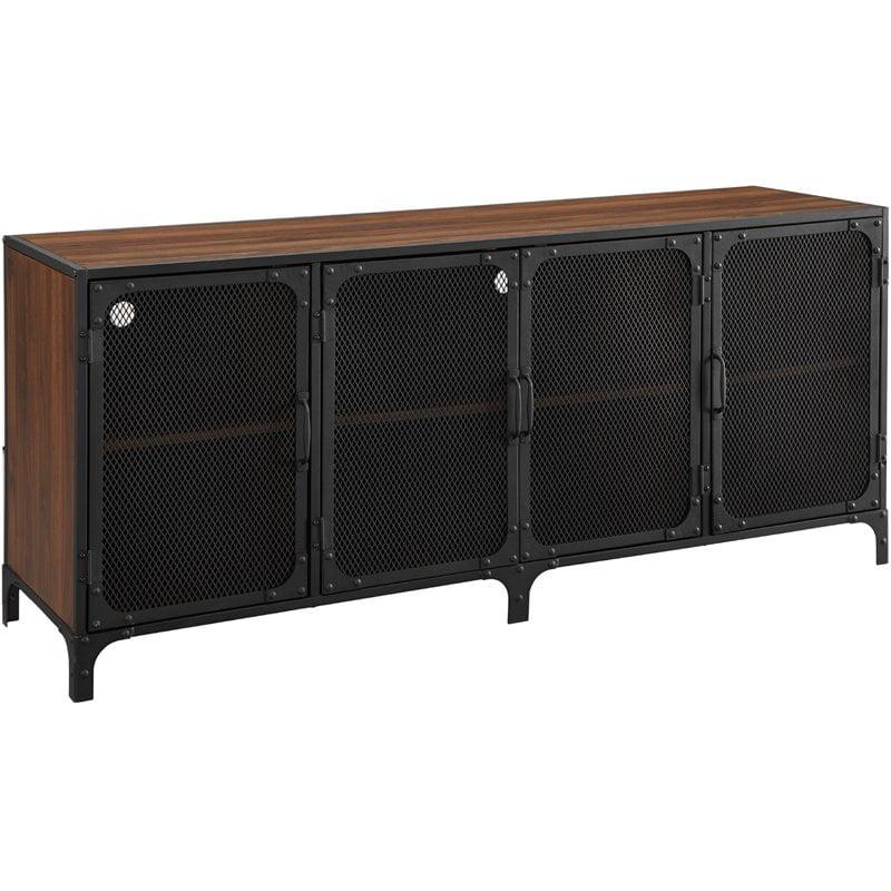 Malcomb 60" Dark Walnut Urban Industrial TV Console with Mesh Doors