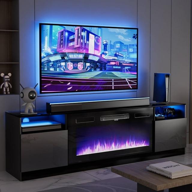 Hohenstein 70'' Fireplace Media Console, LED TV Stand for TVs Up to 80" with 36" Electric Fireplace