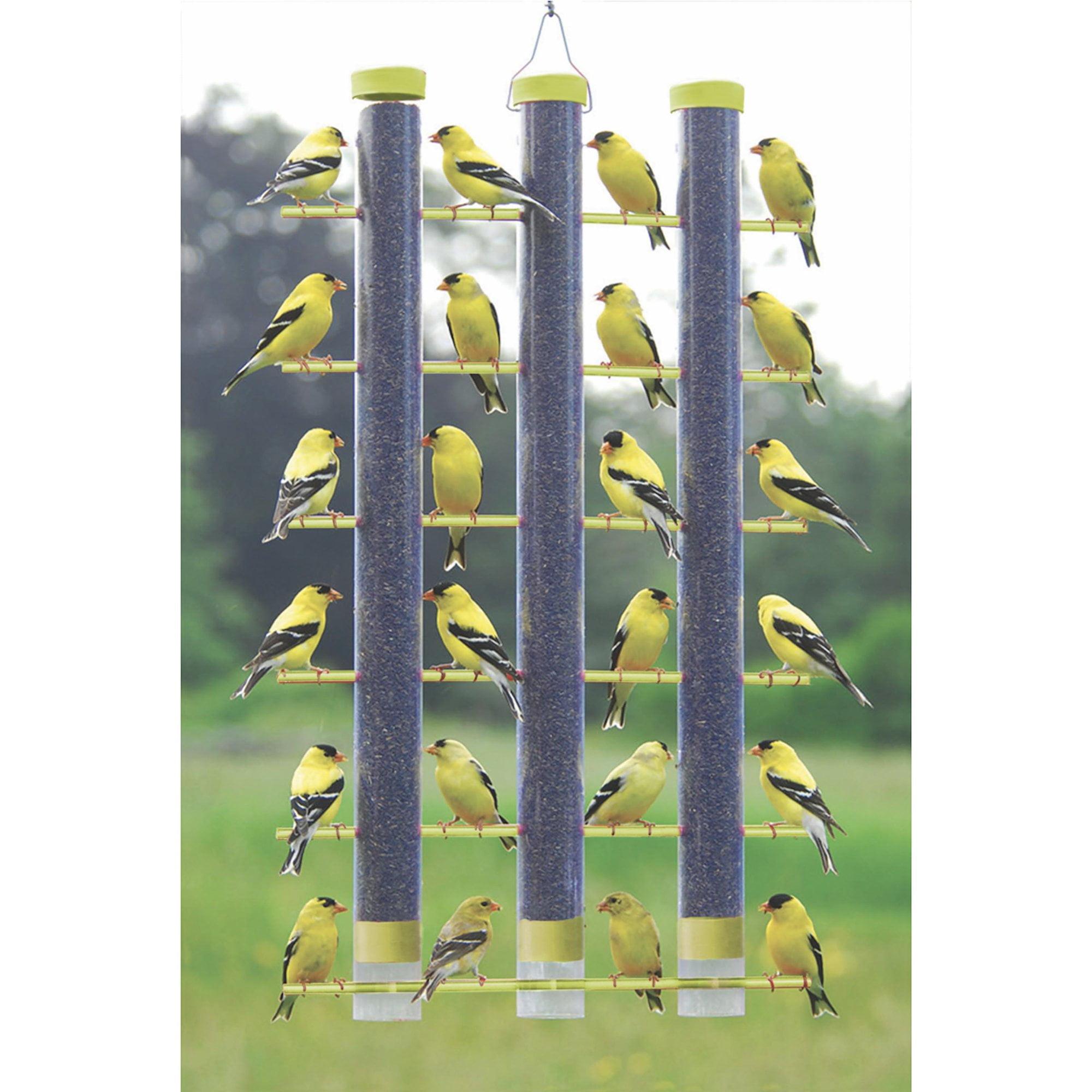 Yellow Triple Tube Metal and Plastic Thistle Finch Feeder