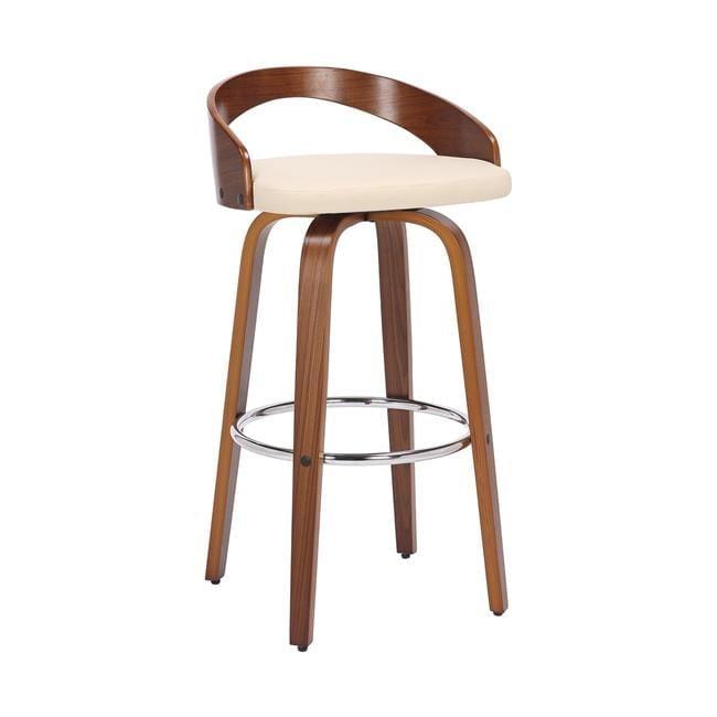 Sonia 26 in.  Counter Height Swivel Cream Faux Leather and Walnut Wood Bar Stool