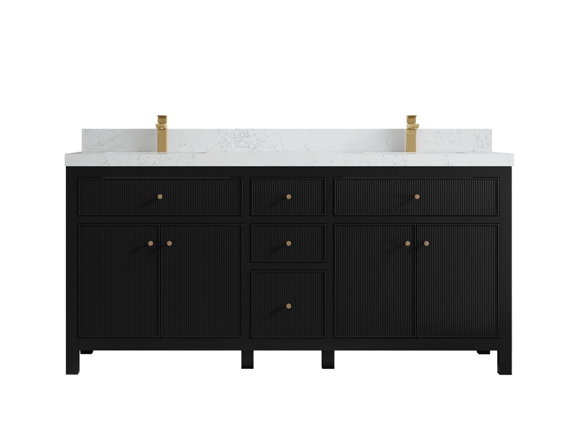 Sonoma 72" Black Reeded Double Sink Vanity with White Quartz Top