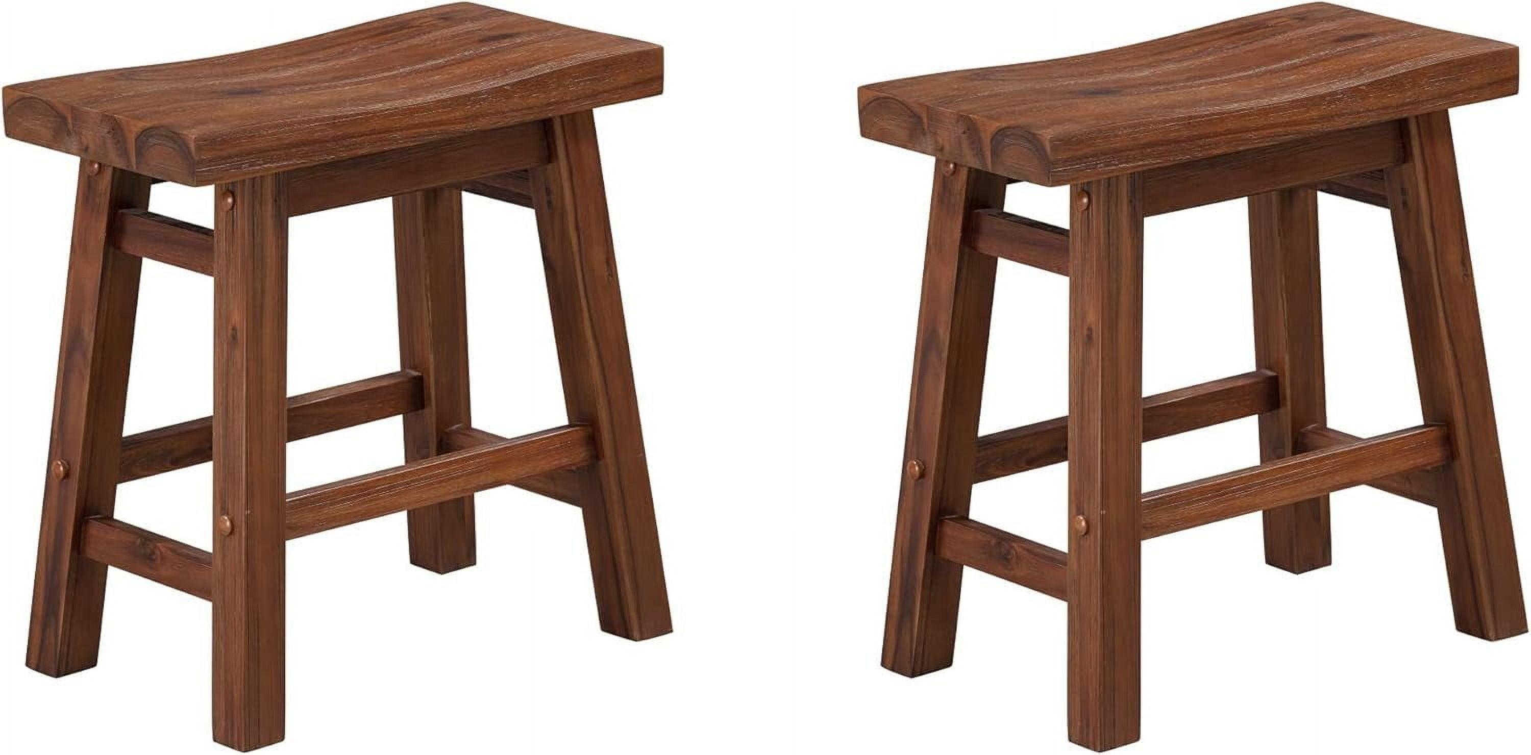 Set of 2 29" Wire-Brush Finish Backless Saddle Barstools Chestnut - Boraam: Solid Acacia, Footrests