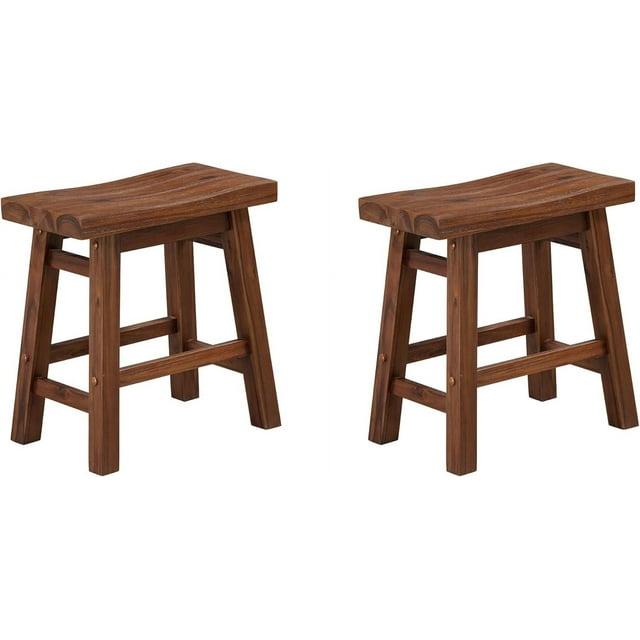 Set of 2 29" Wire-Brush Finish Backless Saddle Barstools Chestnut - Boraam: Solid Acacia, Footrests