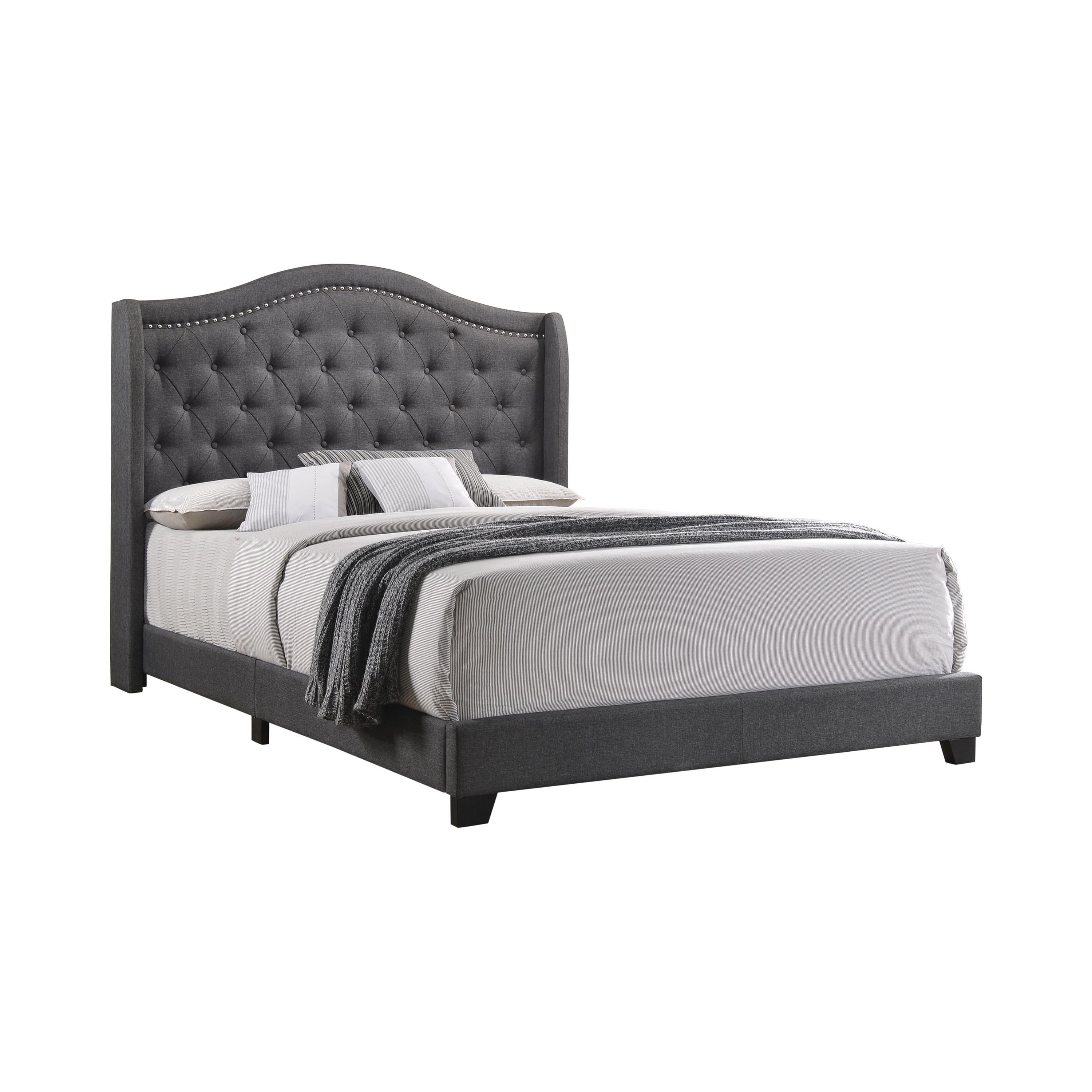 Transitional Gray King Upholstered Bed with Tufted Nailhead Trim