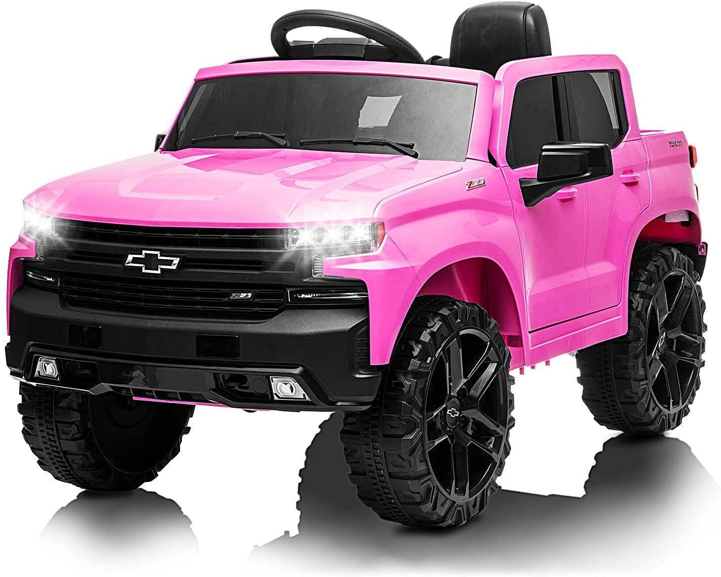 Kids Ride on Vehicle with Remote Control for 3-8 Years Toys,12V Licensed Chevrolet Silverado GMC Powered Wheels Electric Car, MP3 Music,FM Radio, Spring Suspension, LED Light,Pink