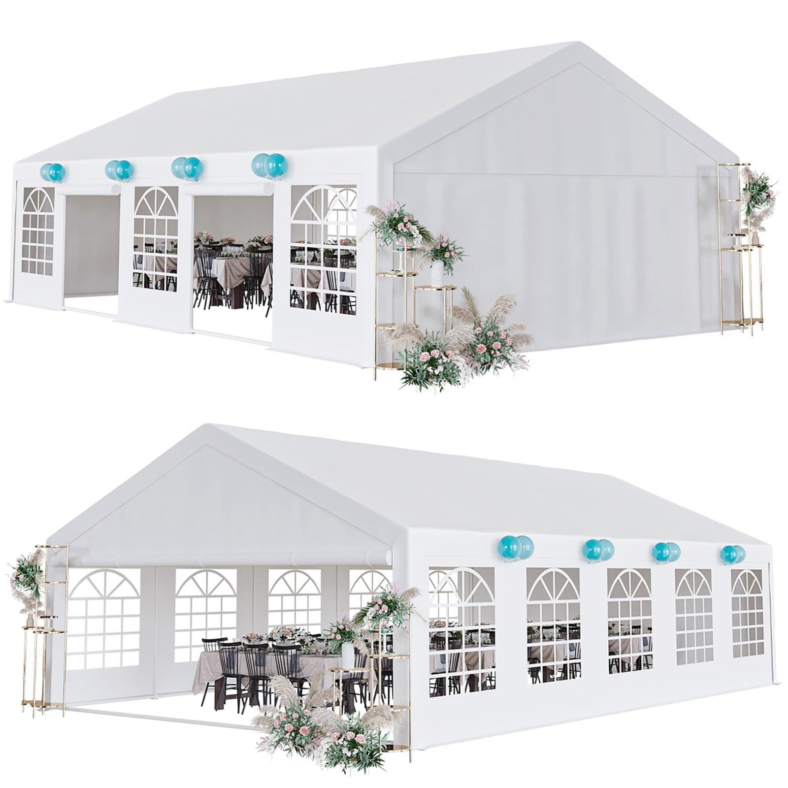 Soonbuy Party Tent 20 x 32 FT Outdoor Wedding Canopy Tents for Parties with Removable Sidewalls & 3 Storage Bags, Waterproof Gazebo Shelter, White