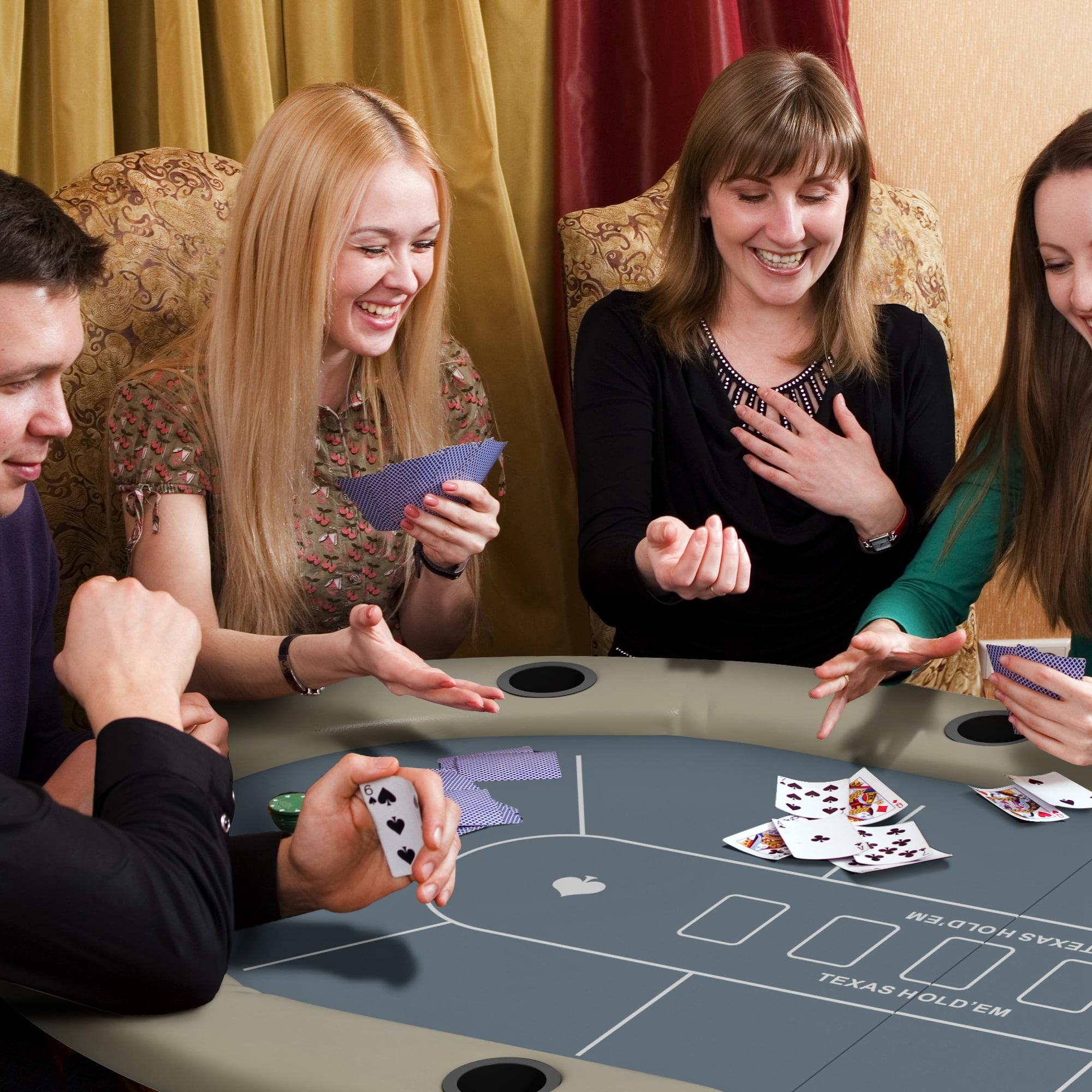 Foldable Blue Felt Blackjack Poker Table with Cup Holders