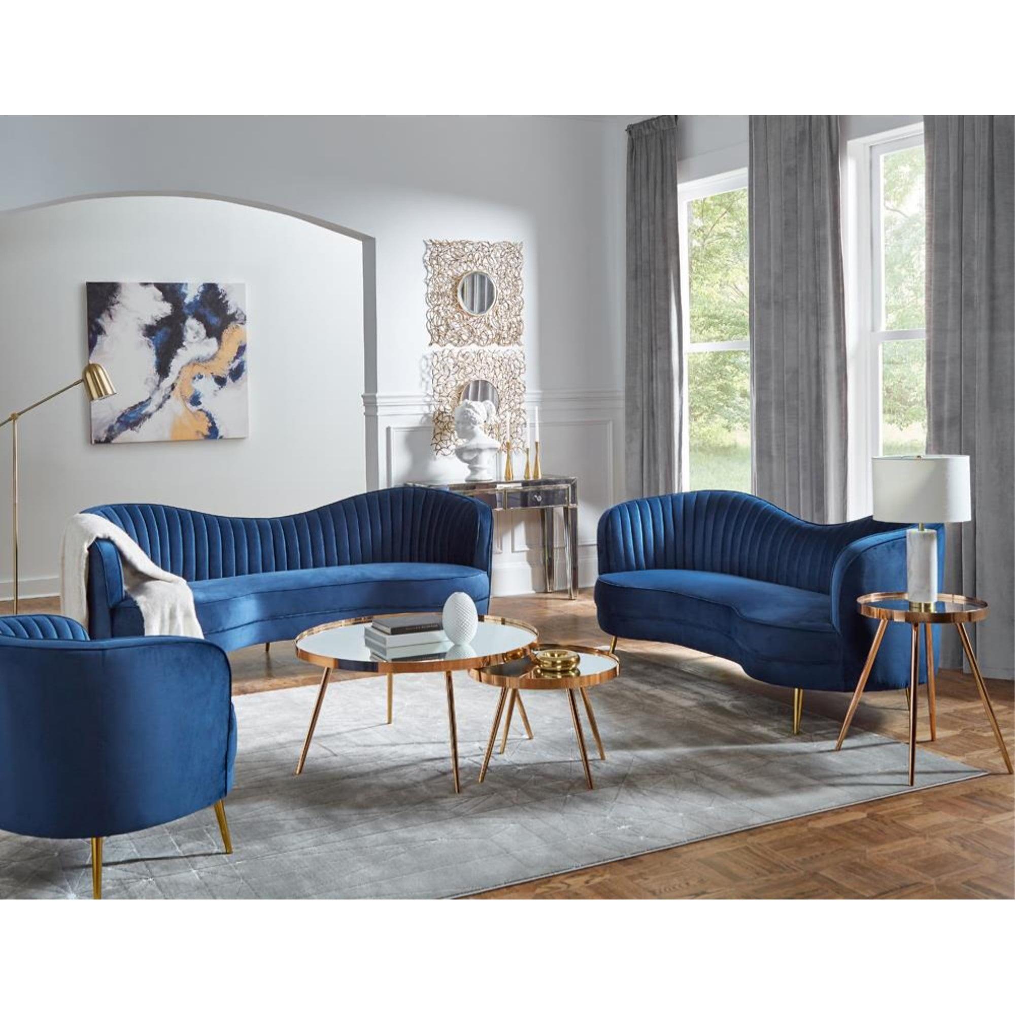 Sophia Blue Velvet 3-Piece Sofa, Loveseat, and Chair Set