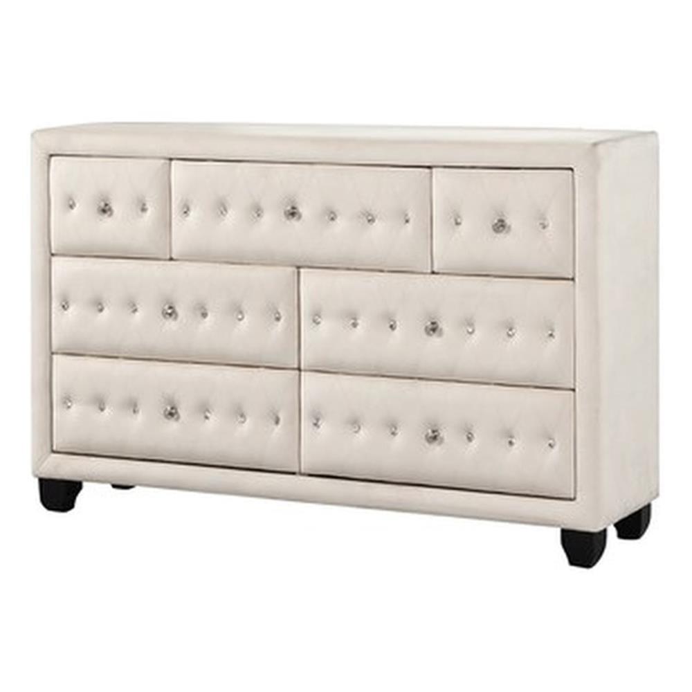 Sophia Crystal Tufted Cream Velvet 7-Drawer Dresser