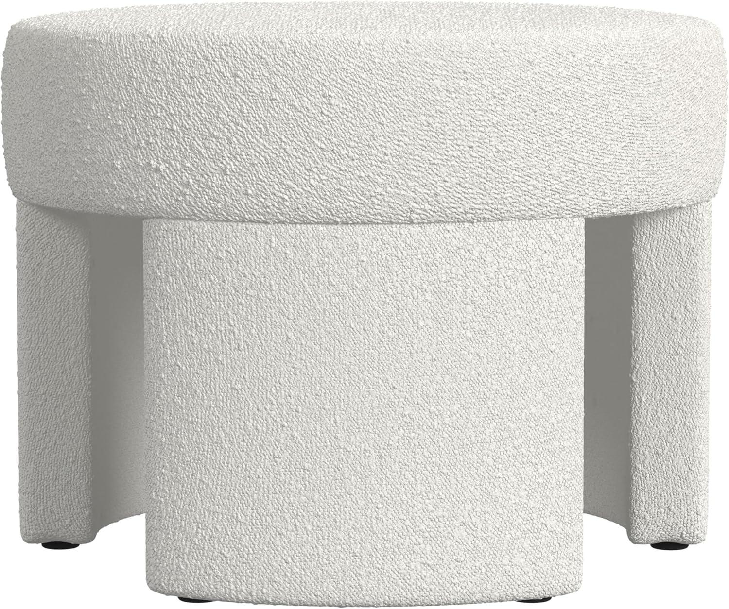 Sophia Ottoman Cream Boucle - HomePop: Modern Round Upholstered Footstool, No Assembly Required