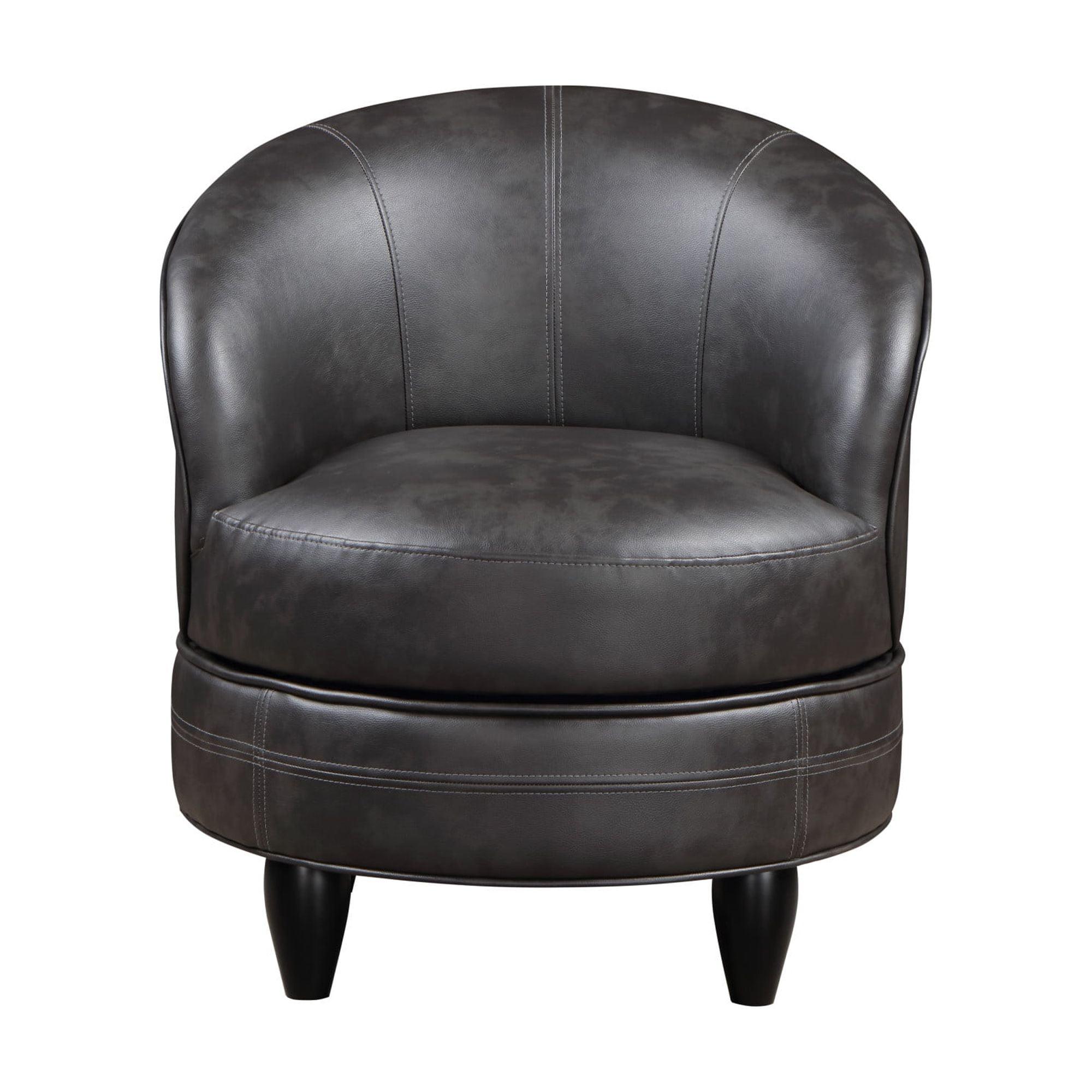 Sophia Compact Swivel Barrel Chair in Dark Gray Faux Leather