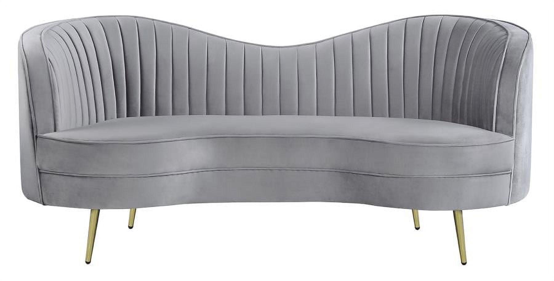 Sophia Dark Gray Velvet Camelback Loveseat with Gold Legs