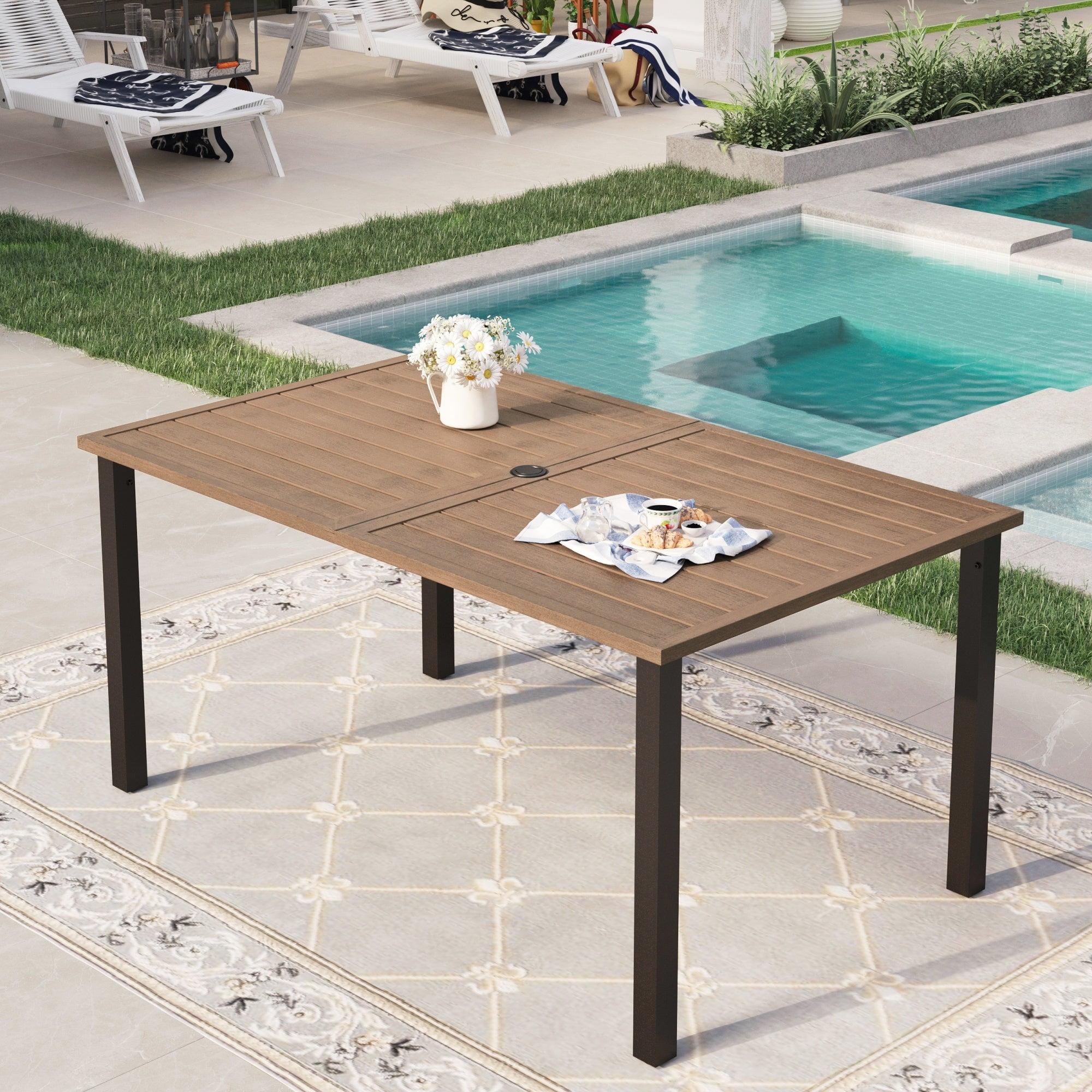 Romio Metal Frame Wood-like Outdoor Patio Dining Table