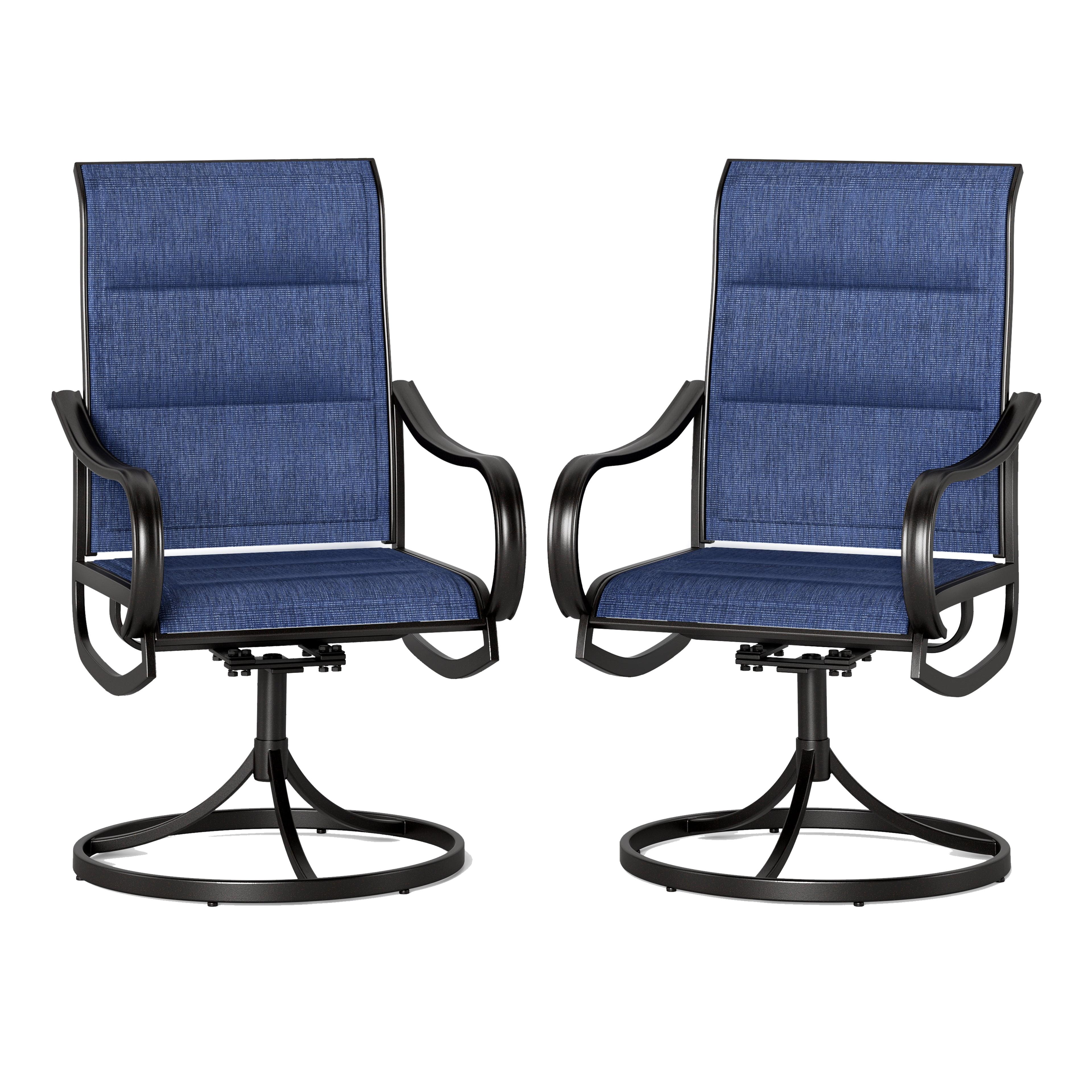 Blue Steel Frame Swivel Patio Dining Chairs with Textilene Fabric, Set of 2