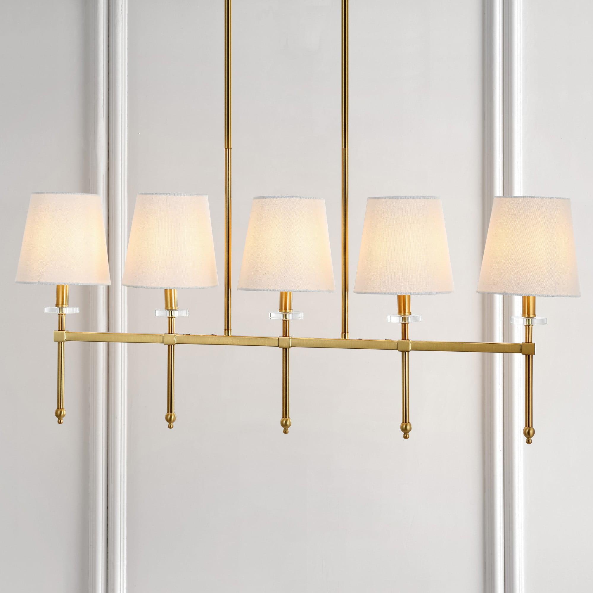 Sophie Classic 38.5" Brass Gold Linear LED Pendant with Ivory Linen Shades