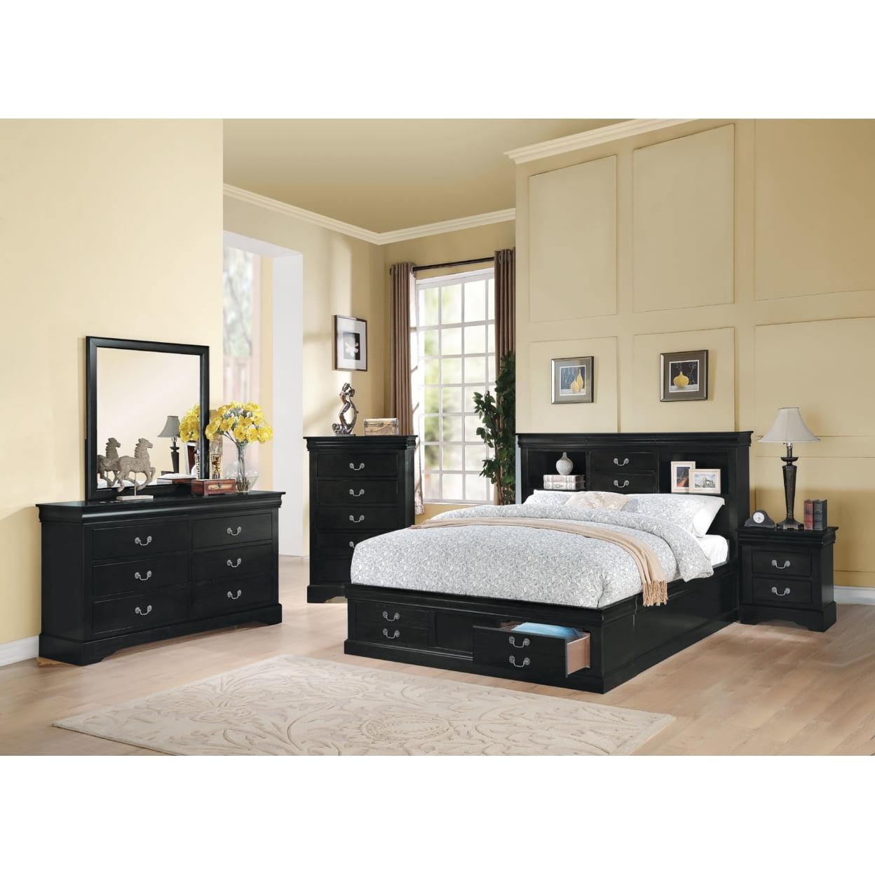 ACME Louis Philippe III Queen Bed w/Storage, Black