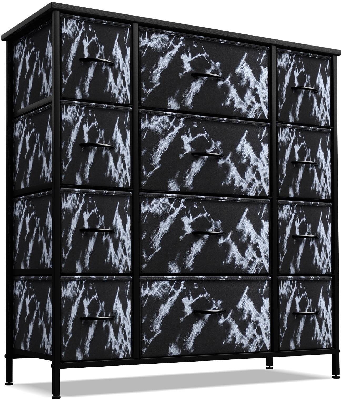 Sleek Black Marble 12-Drawer Vertical Nursery Dresser with Soft Close