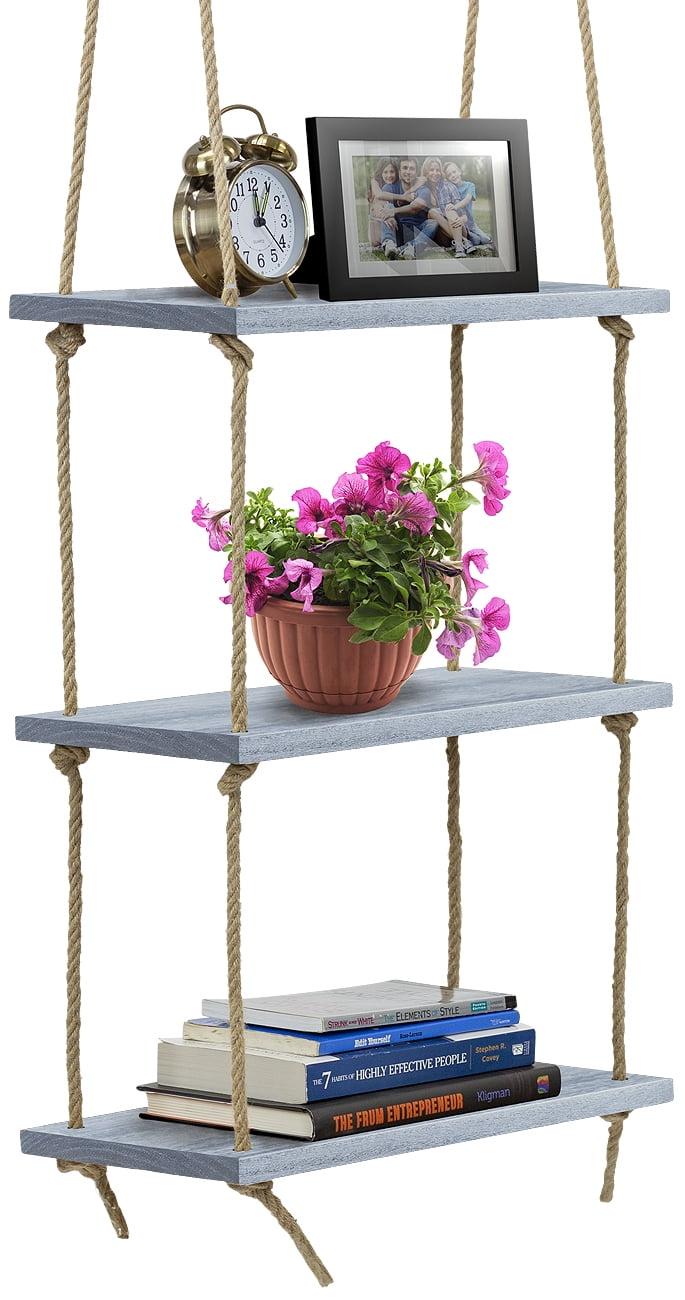 Sorbus Rustic Gray Wood 3-Tier Rectangular Floating Shelf