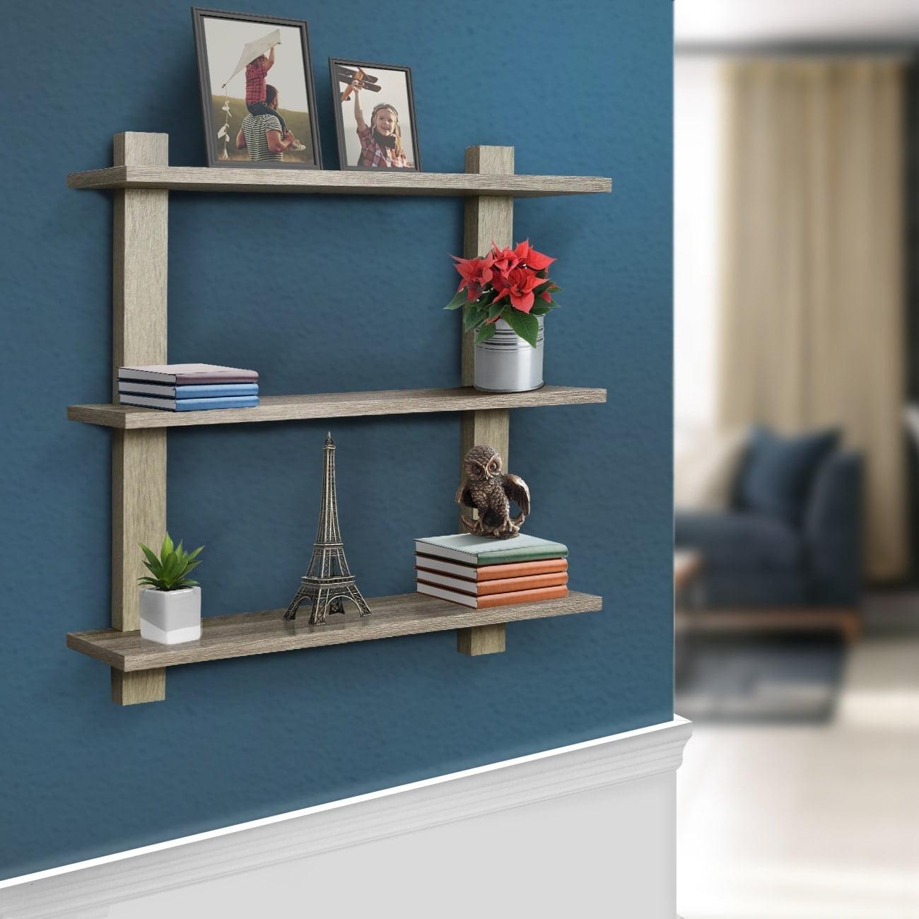 Modern Mid-Century Gray Wood 3-Tier Floating Shelf