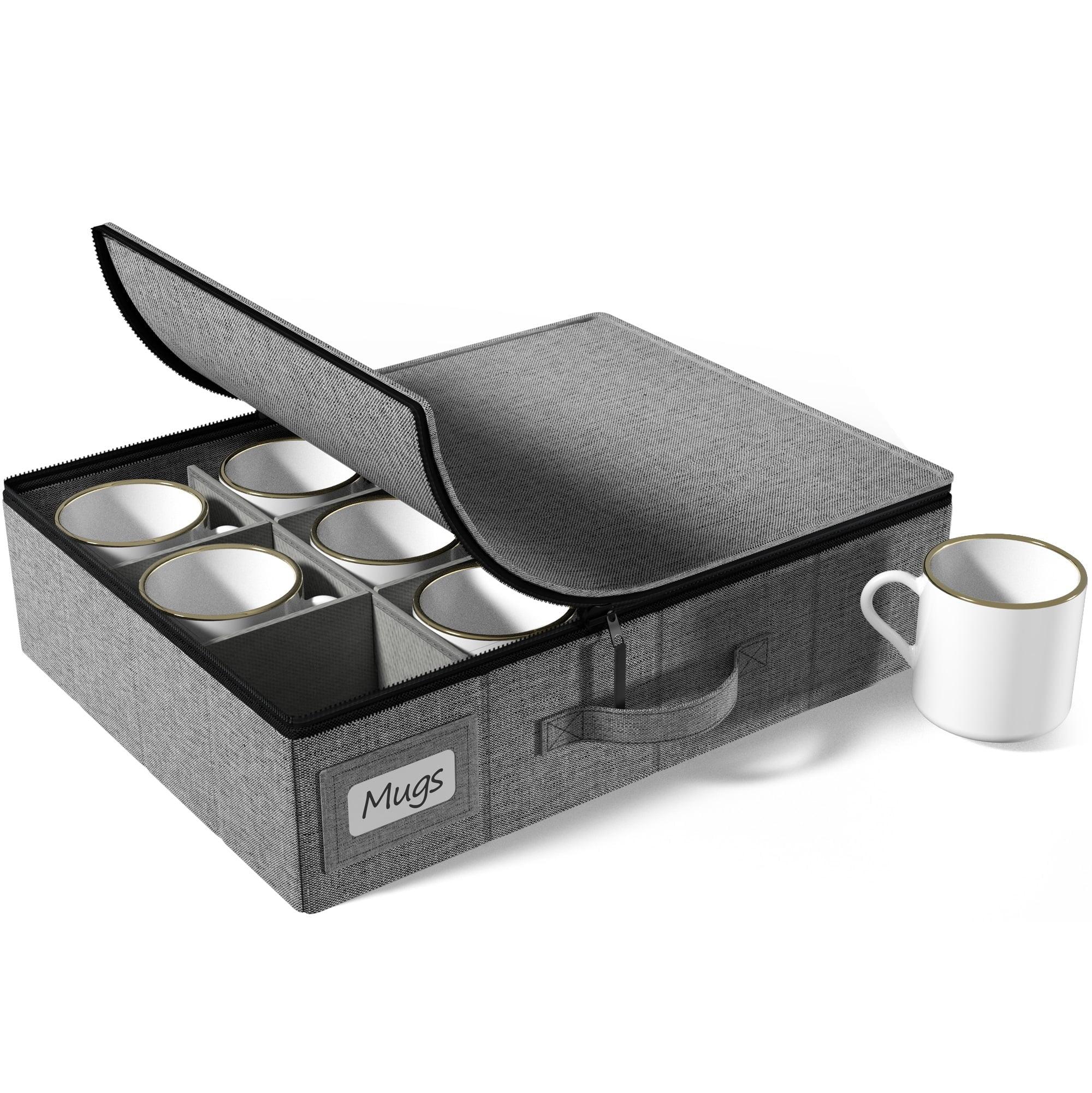 Gray Hard Shell Coffee Mug Storage Organizer with Dividers