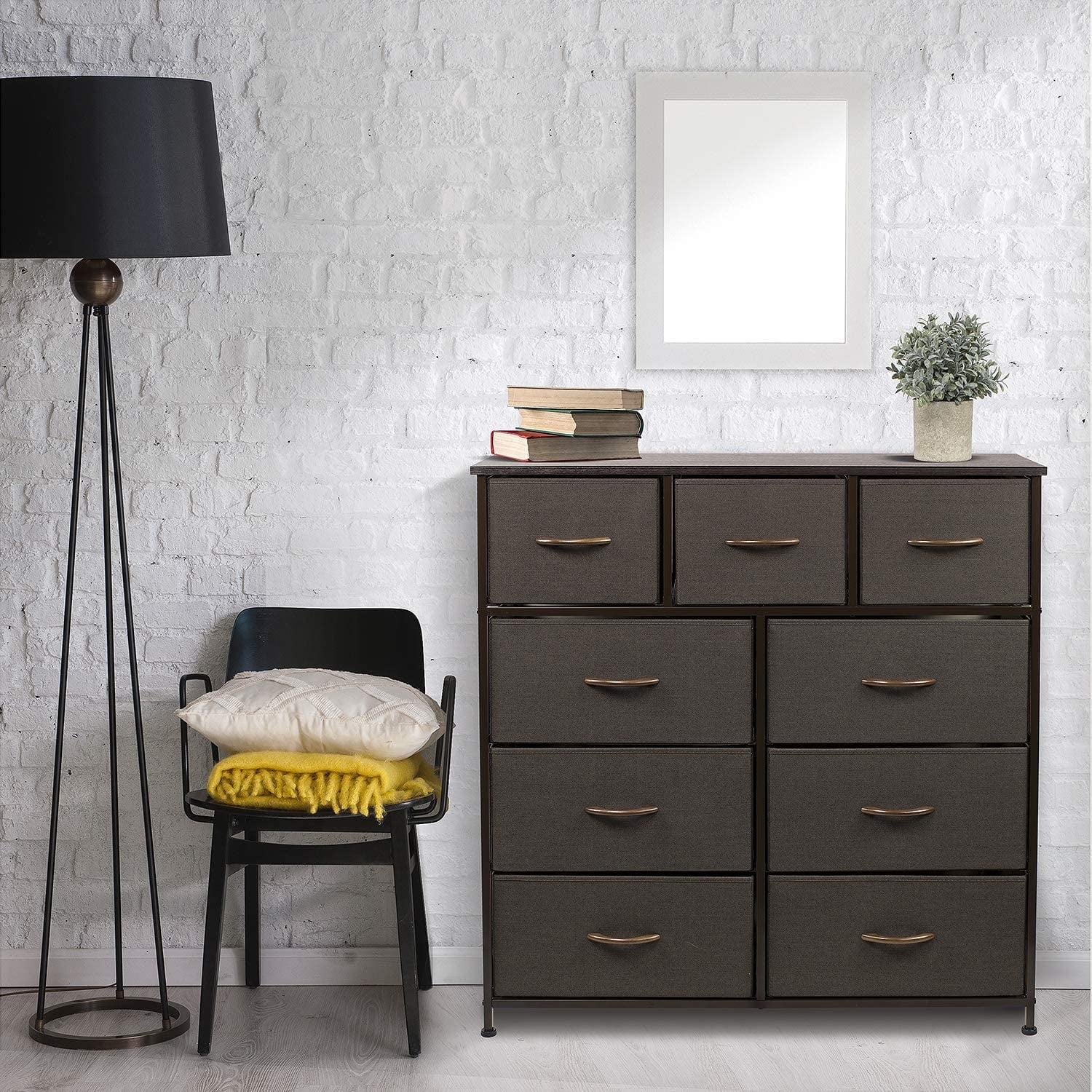 Sorbus 9-Drawer Lightweight Dresser - Brown Fabric & Steel Frame