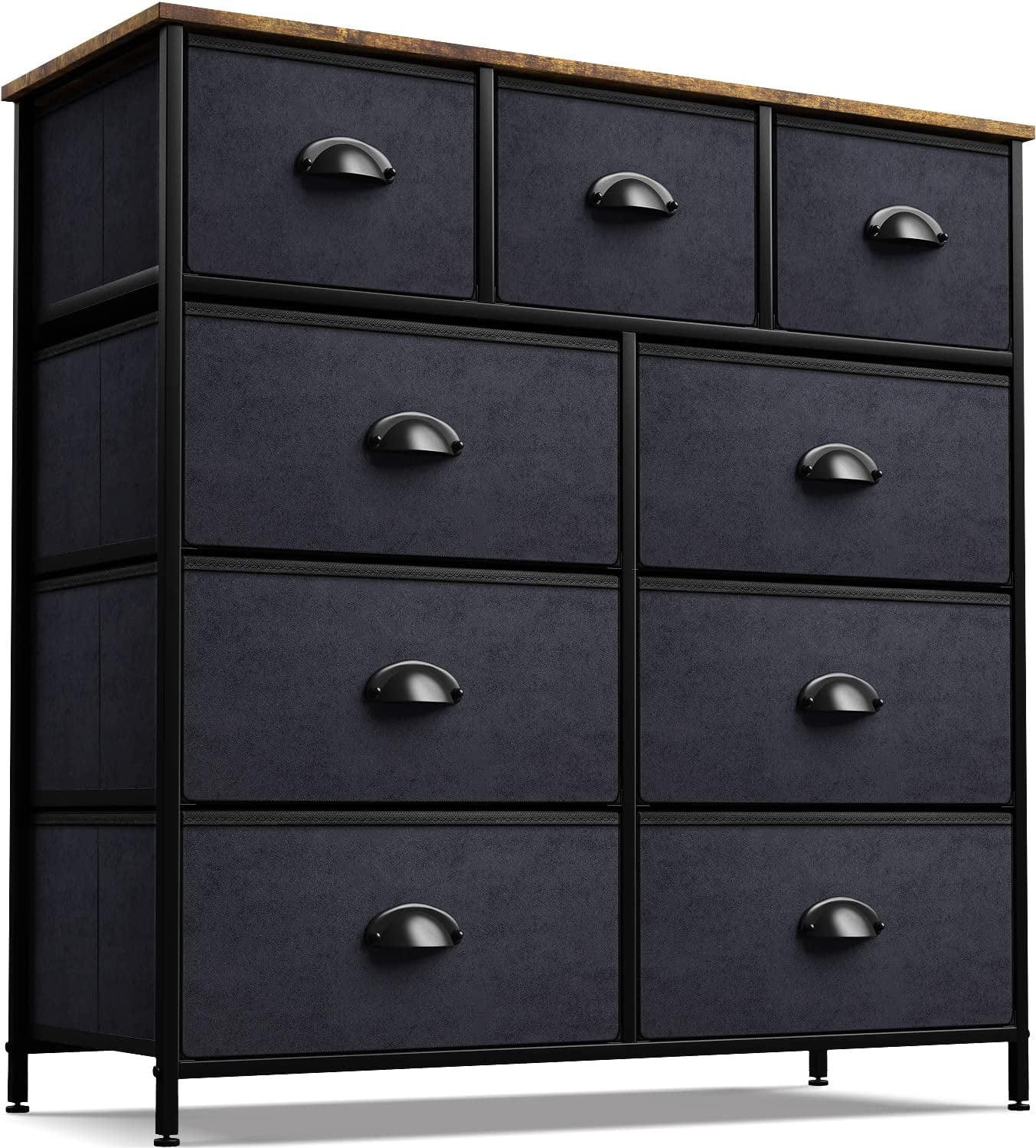 Sorbus Rustic Farmhouse Black 9-Drawer Dresser with Wood Top