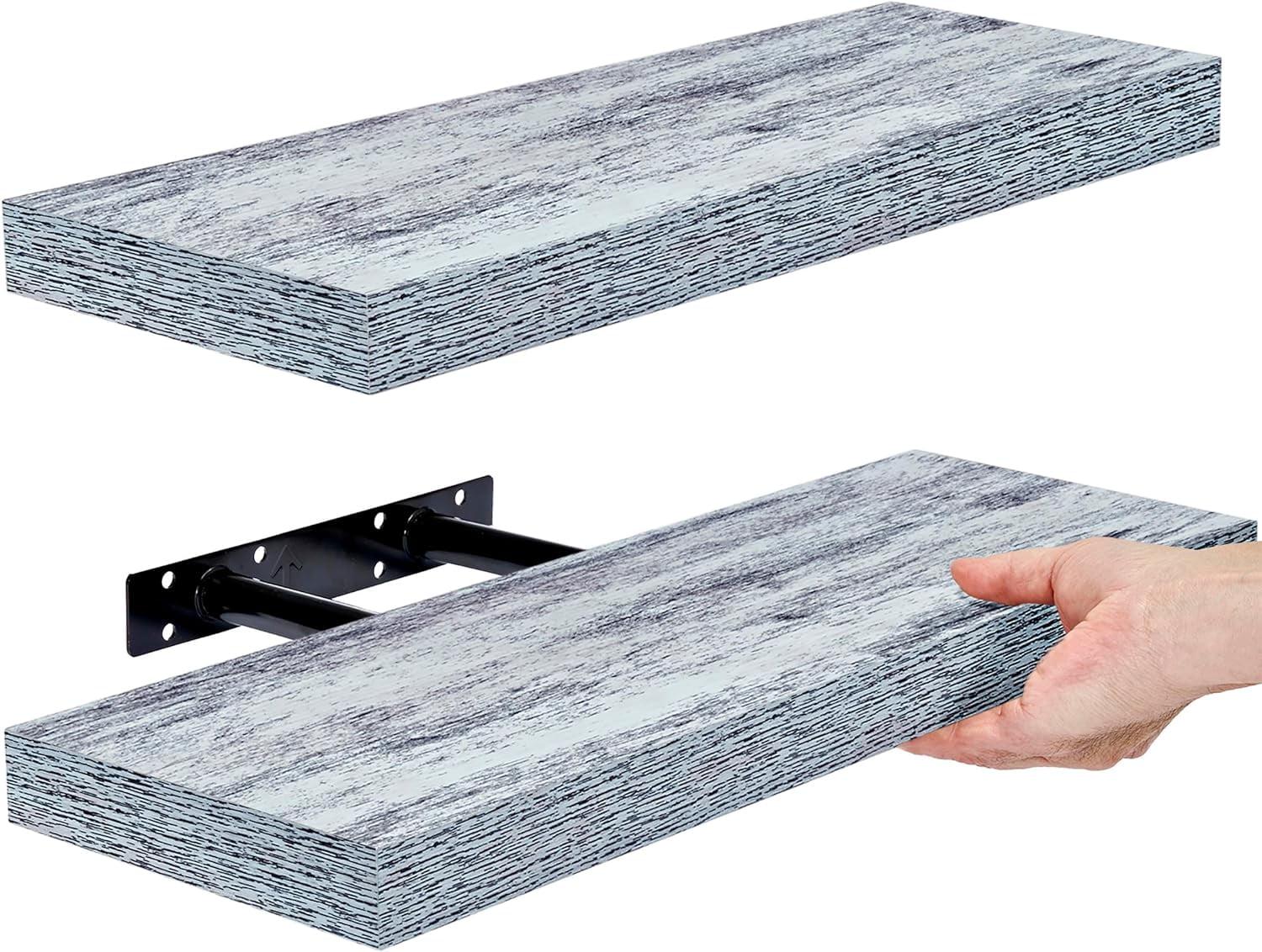 2 Pack 16 Inch Sorbus Coastal Rectangle Floating Shelves - for Home Décor to Display Trophies, Books, Frames, and more (Rustic Blue)