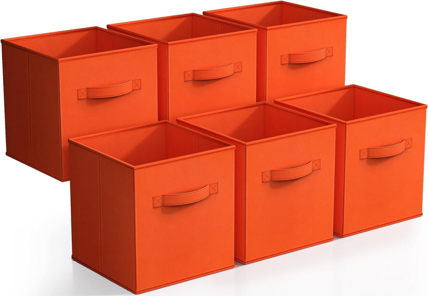 Sorbus 11 Inch Orange Fabric Collapsible Storage Cubes - 6 Pack