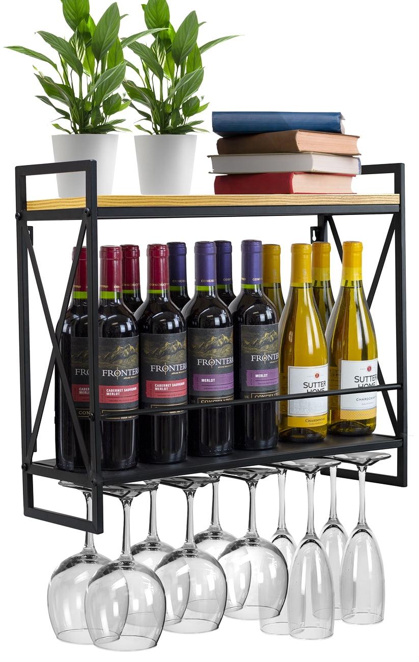 Sorbus 2-Tier Wine Bottle & Stemware Shelf - Organize Your Bar, Display Your Style (Holds 12 Bottles & 10 Glasses)