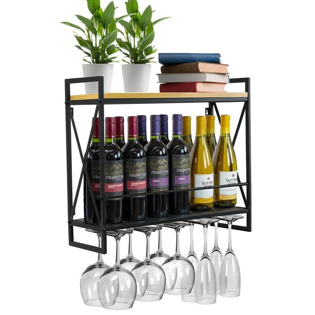 Sorbus 2-Tier Wine Bottle & Stemware Shelf - Organize Your Bar, Display Your Style (Holds 12 Bottles & 10 Glasses)