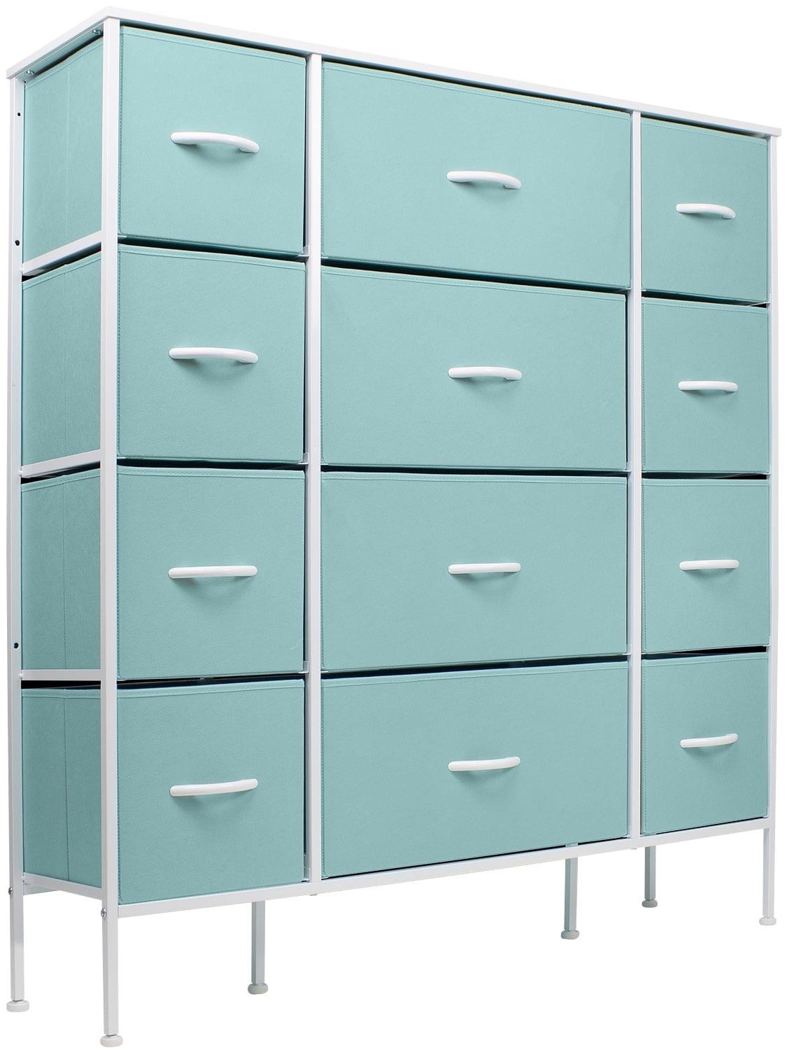 Aqua 12-Drawer Fabric Dresser with Steel Frame