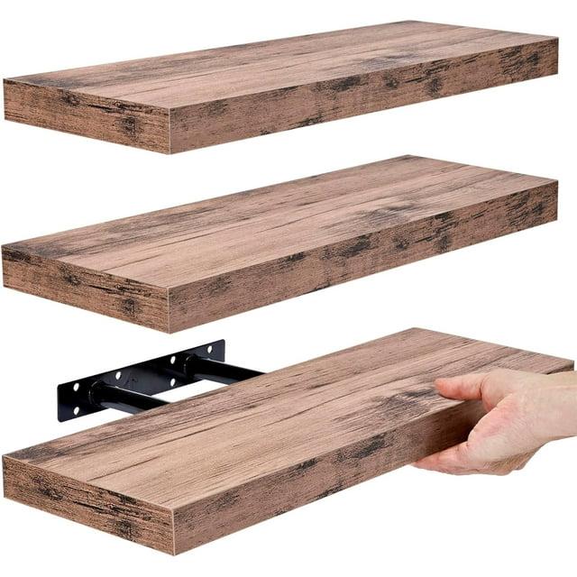 3 Pack 16 Inch Sorbus Rustic Floating Shelves - for Bedroom, Kitchen, Living Room, Office - Floating Shelf for Trophies, Books, Frames, etc