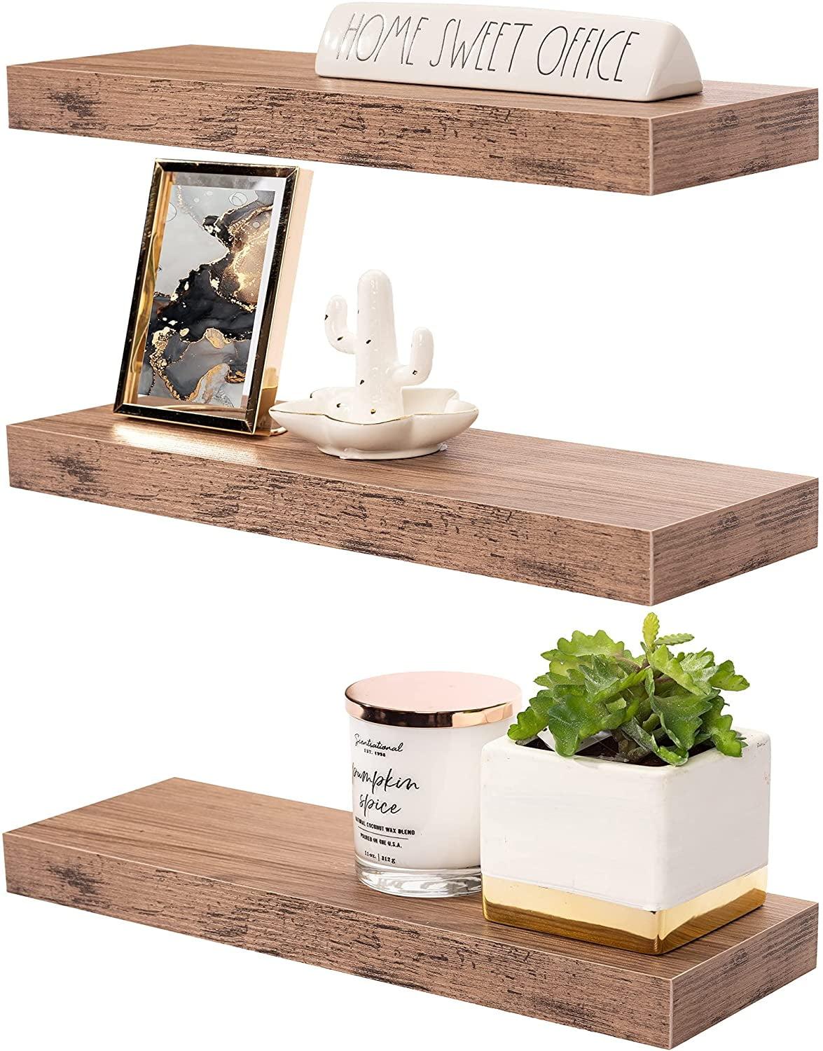 3 Pack 16 Inch Sorbus Rustic Floating Shelves - for Bedroom, Kitchen, Living Room, Office - Floating Shelf for Trophies, Books, Frames, etc