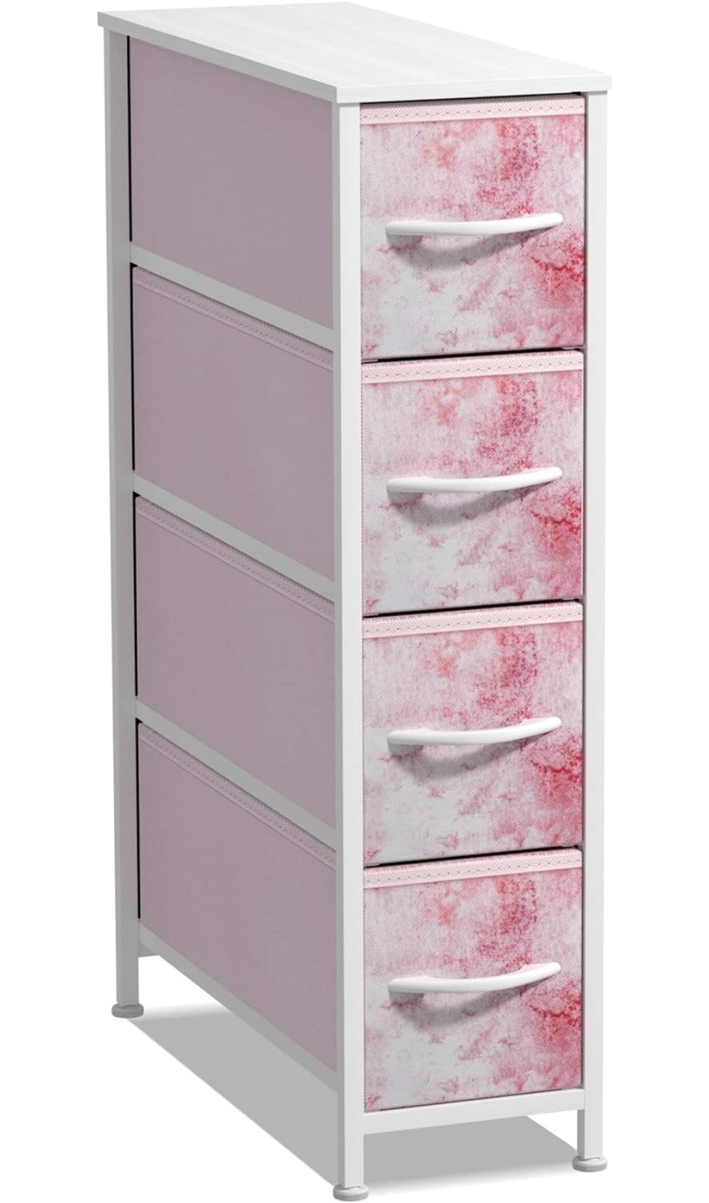 Sorbus 4 Drawers Narrow Dresser - with Steel Frame, Wood Top & Easy Pull Fabric Bins for Small Spaces, Closets, Bedroom, Bathroom & Laundry