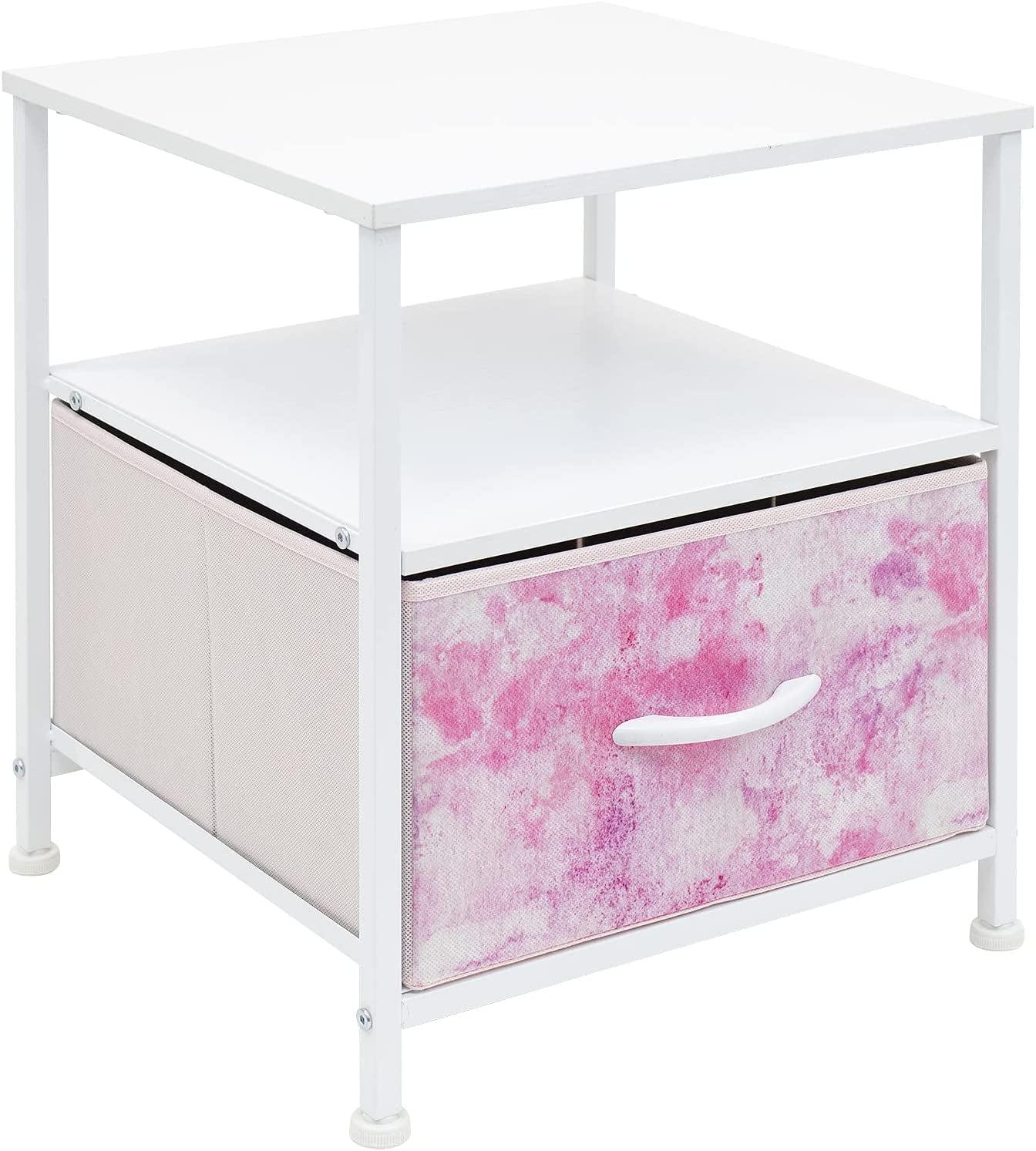 Sorbus Nightstand 1-Drawer Shelf Storage- Bedside Furniture & Accent End Table Chest for Home, Bedroom, Office, College Dorm, Steel Frame, Wood Top, Easy Pull Fabric Bins (Pink)