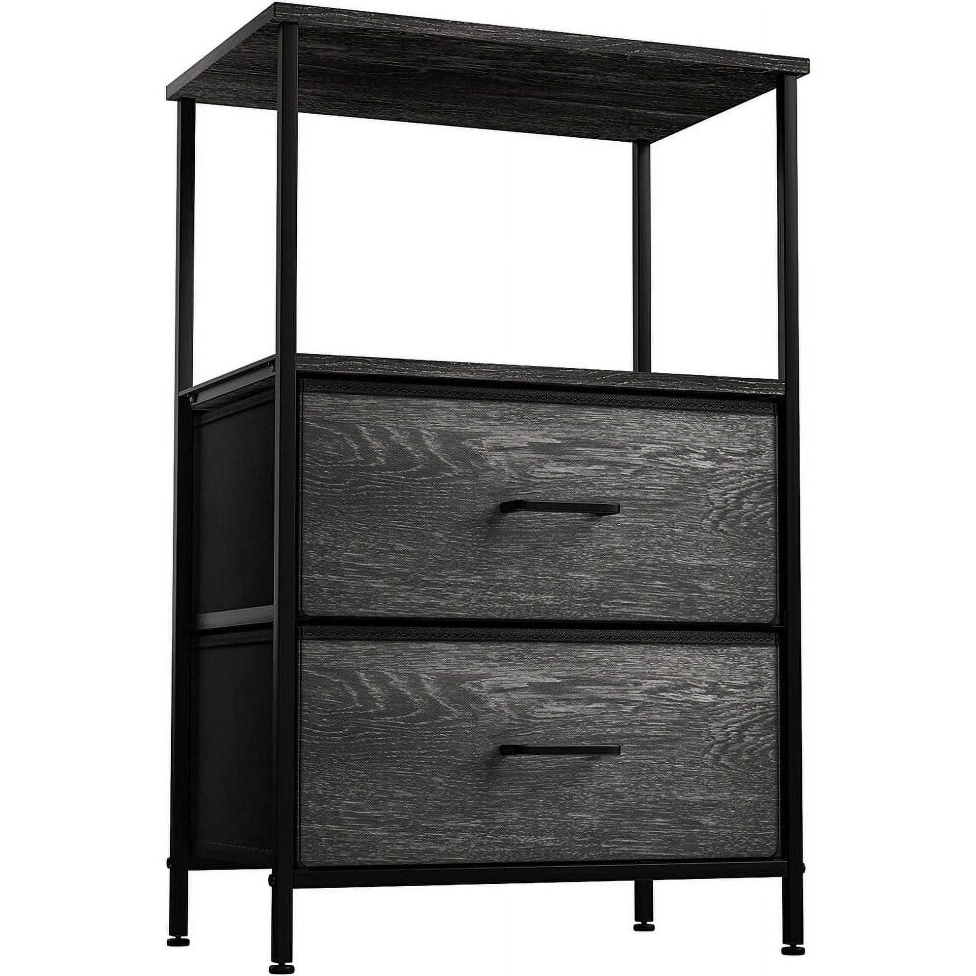 Multifunctional Fabric 2-Drawer Nightstand with Sturdy Steel Frame