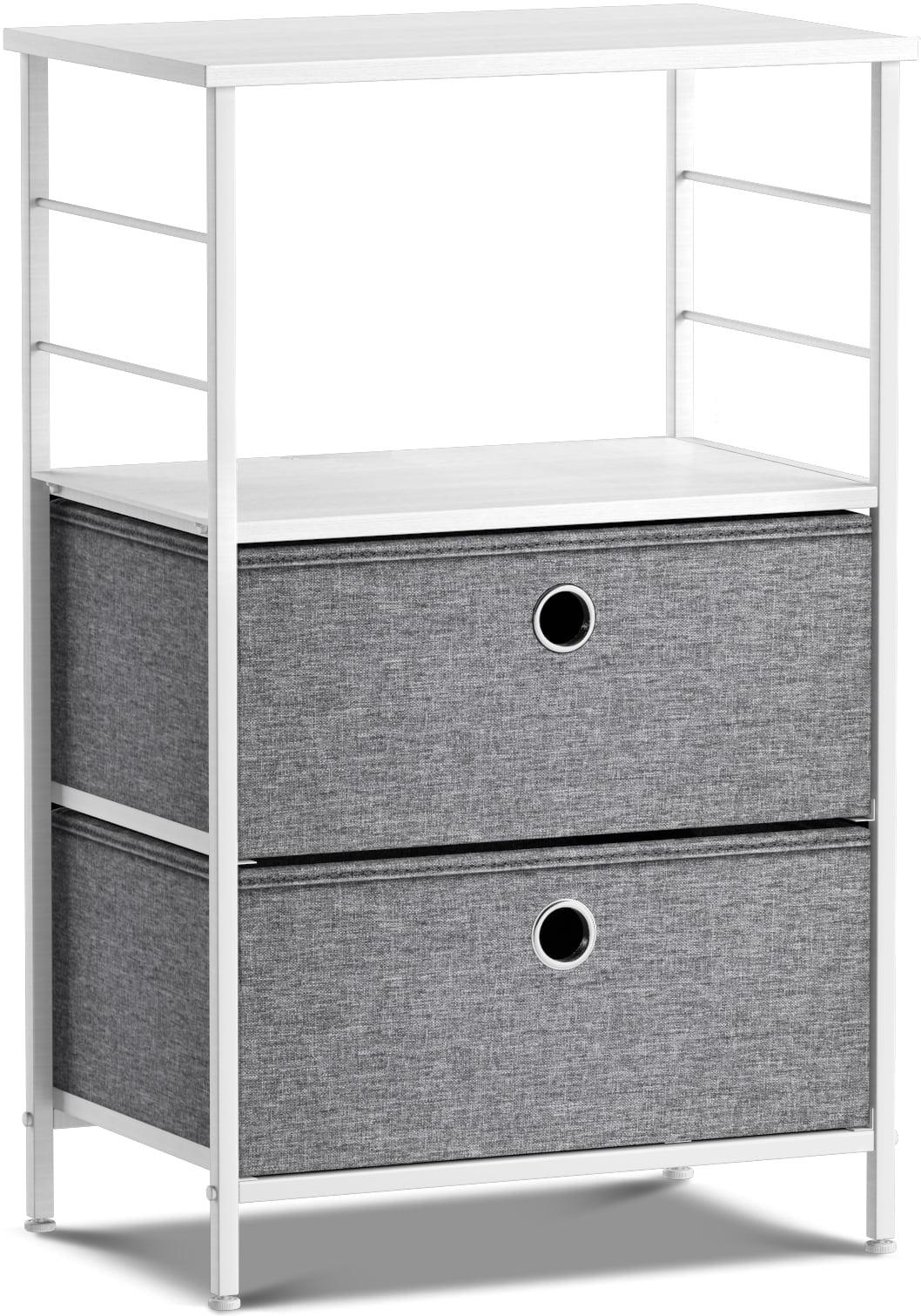 Sorbus White 34" Steel Frame Nursery Nightstand with Fabric Drawers