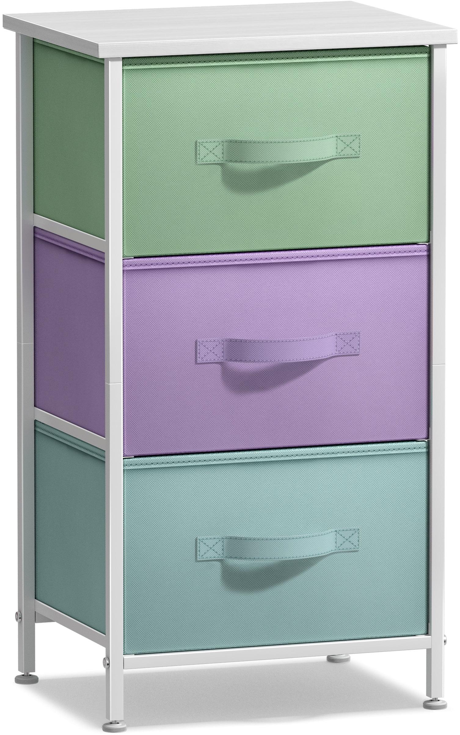 Sorbus Sorbus 3 Drawers Nightstand with Steel Frame and Wood Top in Pastel