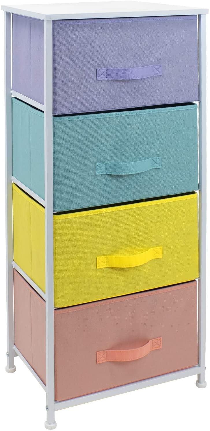 Sorbus Nightstand with 4 Drawers- White Frame, Pastel Drawers