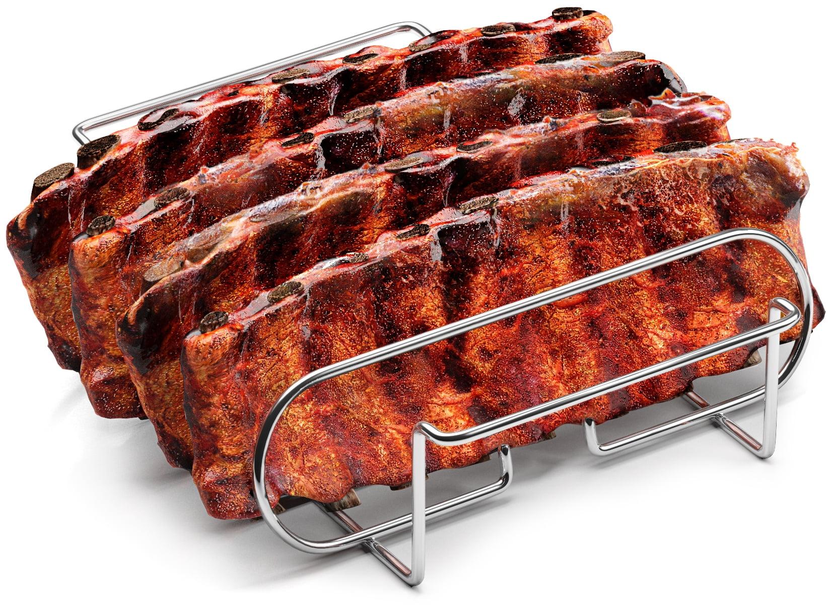 Silver Steel Non-Stick Rib Rack for Grilling