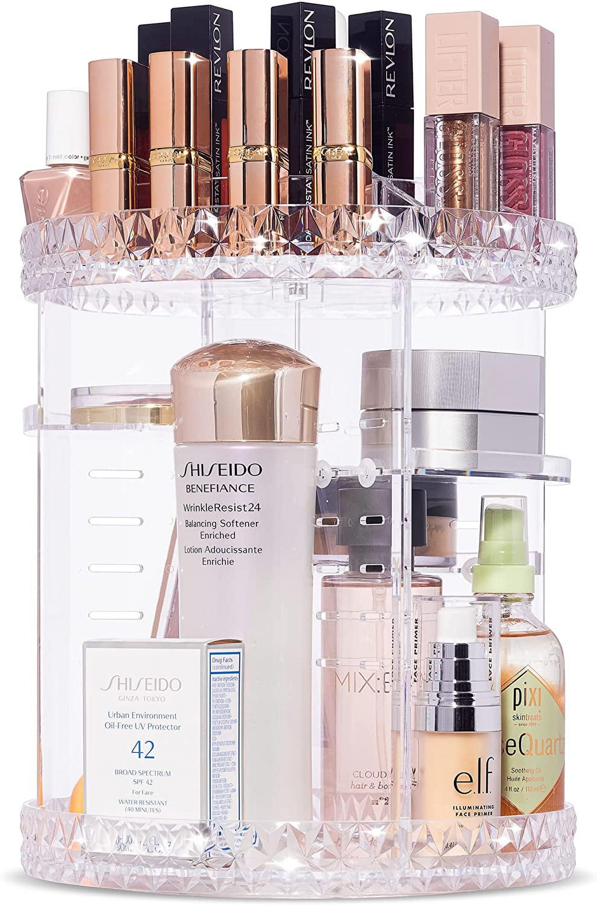 Clear Rotating Multi-Tier Cosmetic Organizer with Divided Slots