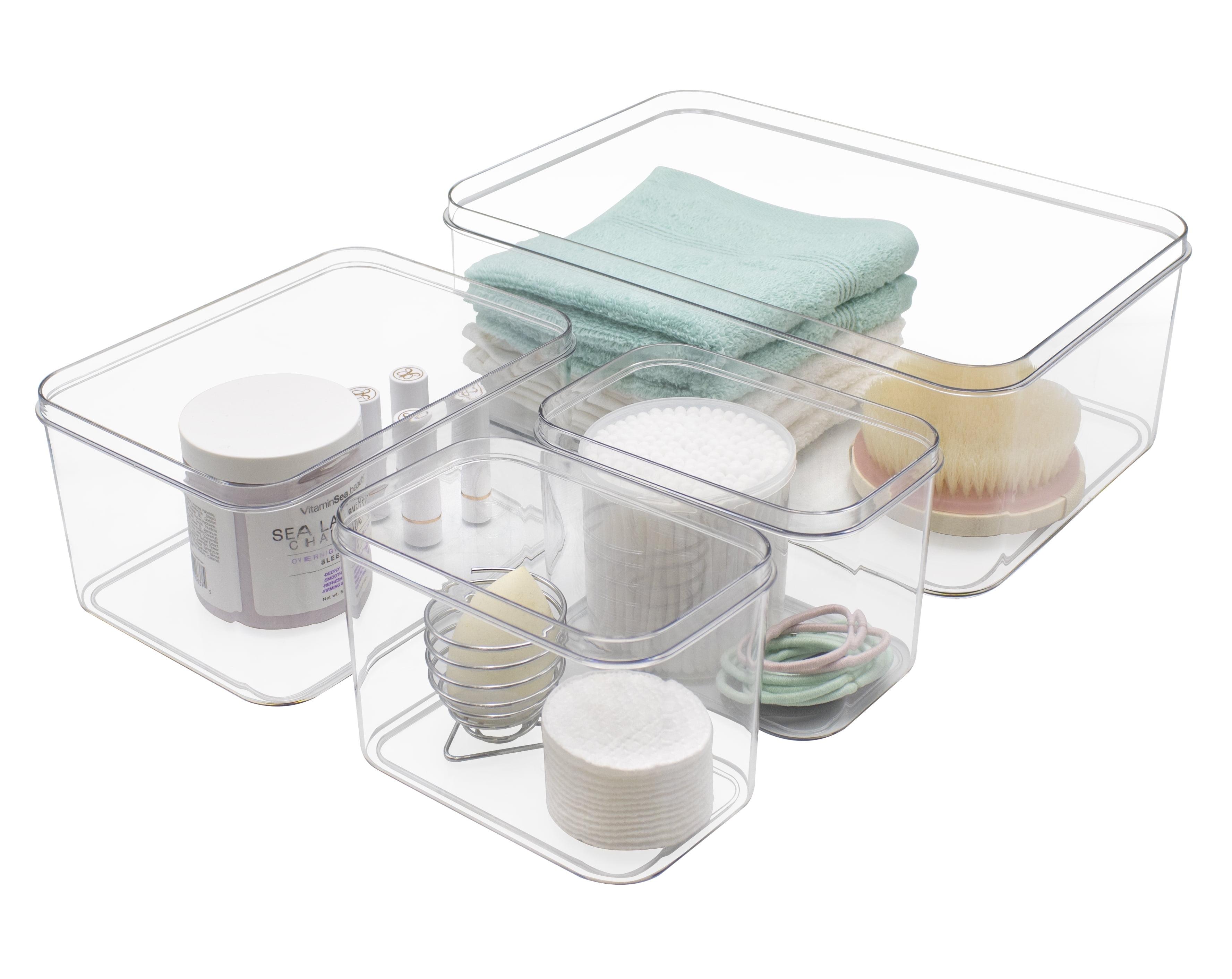 Clear Stackable Plastic Storage Bins with Lids, 4-Pack